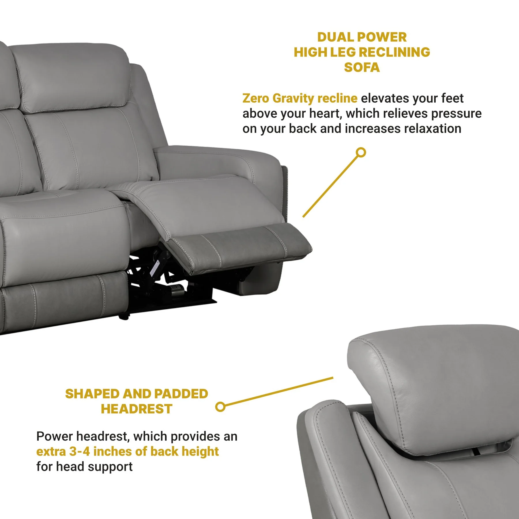 Rosalyn 87" Zero Gravity Power Reclining Sofa with Dropdown Console in Silver and Gray Leather - Image 10