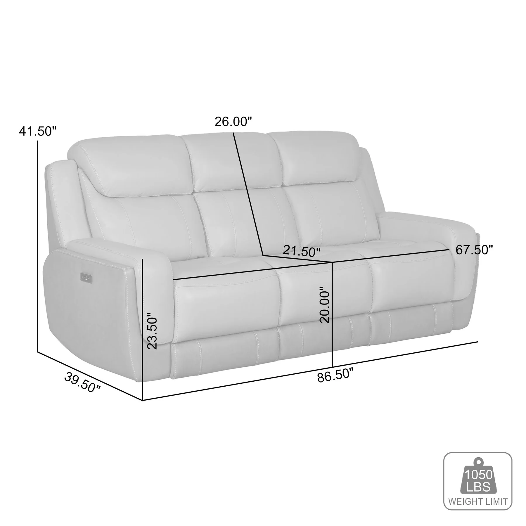 Rosalyn 87" Zero Gravity Power Reclining Sofa with Dropdown Console in Silver and Gray Leather - Image 14