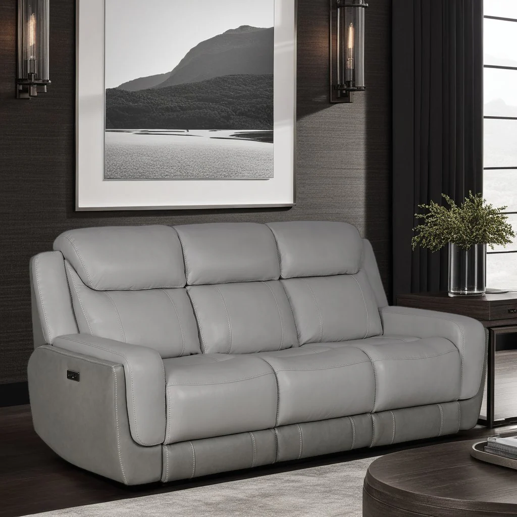 Rosalyn 87" Zero Gravity Power Reclining Sofa with Dropdown Console in Silver and Gray Leather - Image 16
