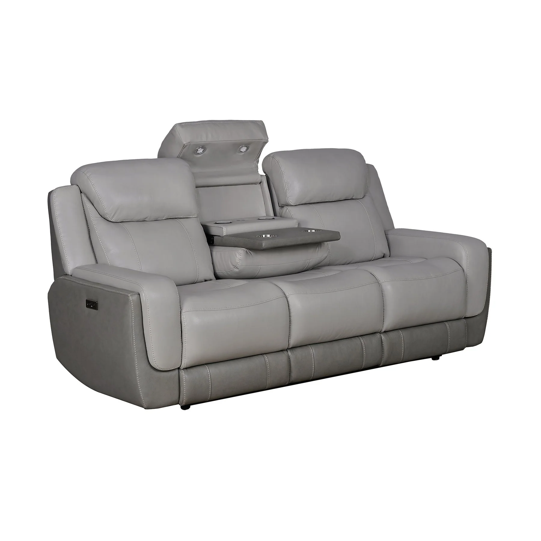 Rosalyn 87" Zero Gravity Power Reclining Sofa with Dropdown Console in Silver and Gray Leather - Image 4