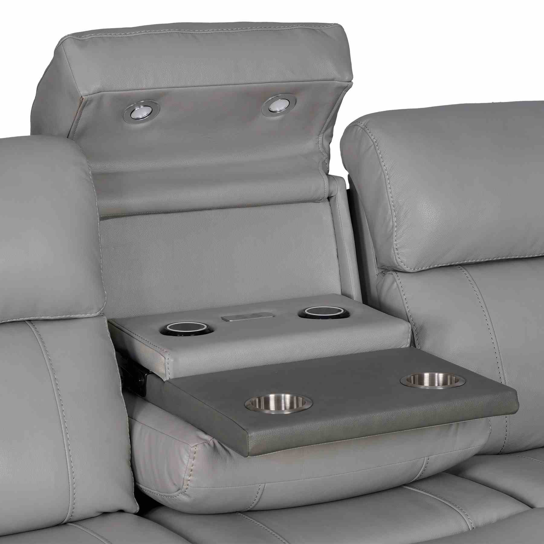 Rosalyn 87" Zero Gravity Power Reclining Sofa with Dropdown Console in Silver and Gray Leather - Image 8