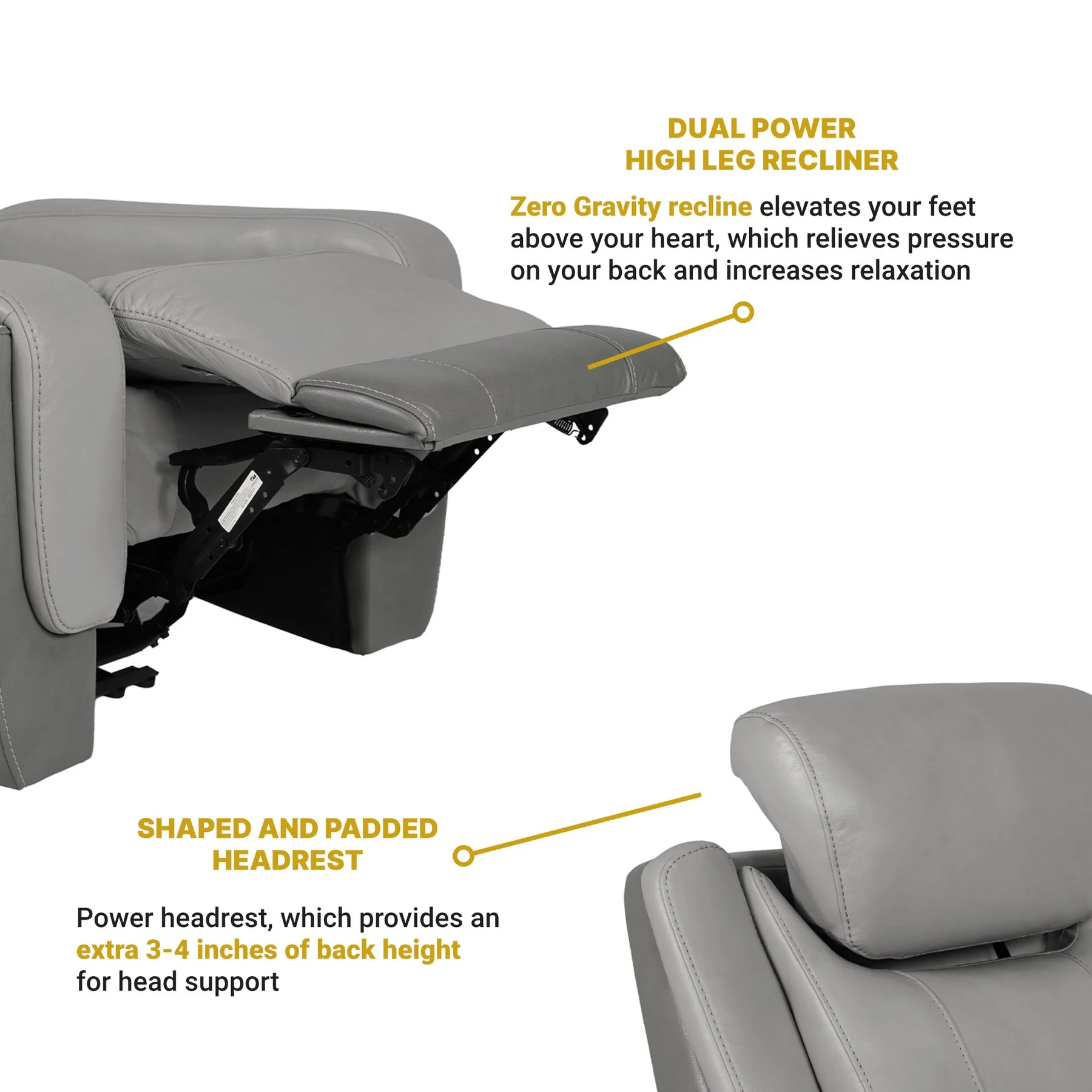 Rosalyn Zero Gravity Power Recliner in Silver and Gray Leather with Power Headrest - Image 10