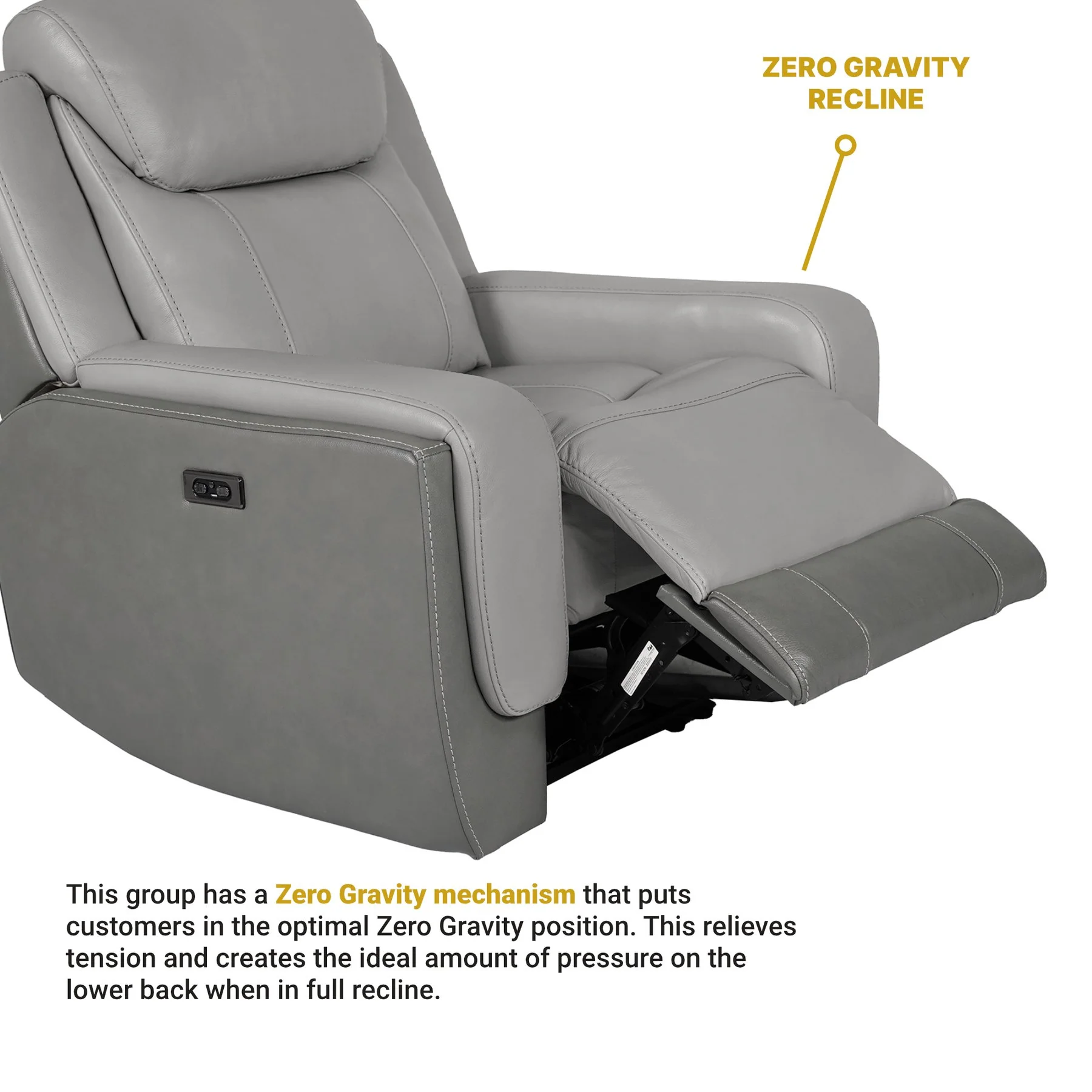 Rosalyn Zero Gravity Power Recliner in Silver and Gray Leather with Power Headrest - Image 13
