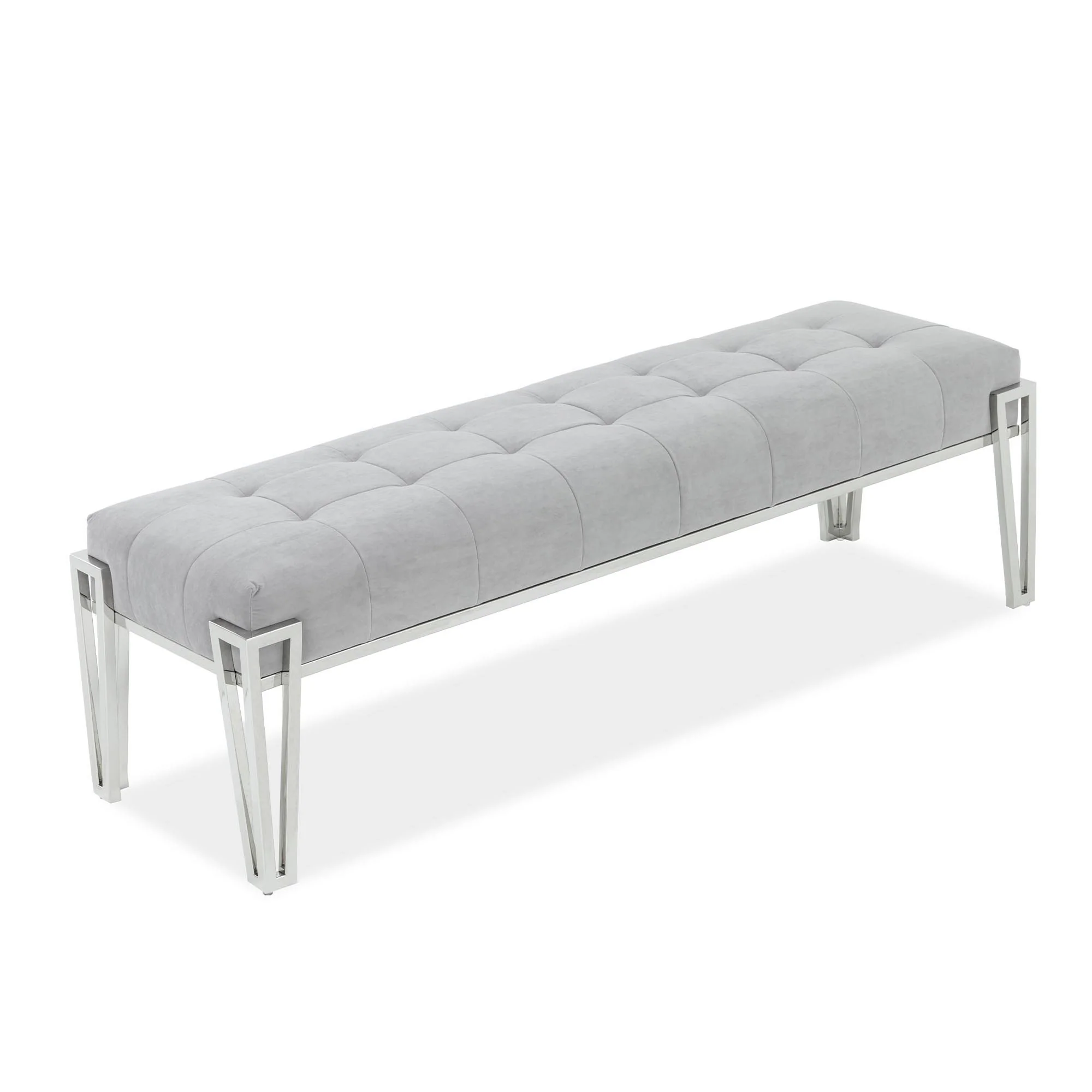 Rose Velvet Accent Bench - Gray/Chrome - Image 2
