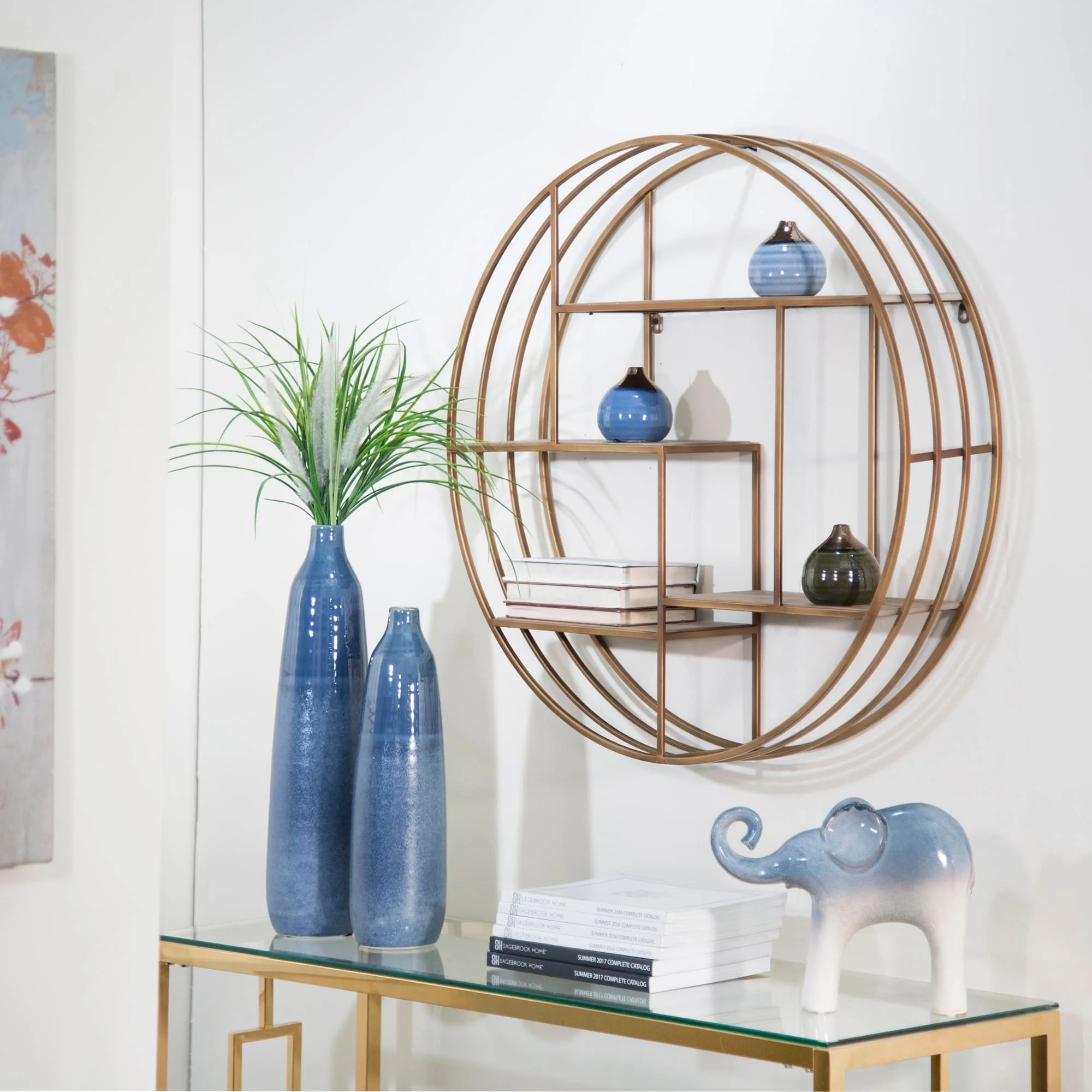 Round 32" Wood / Metal Wallshelf, Bronze - Image 5