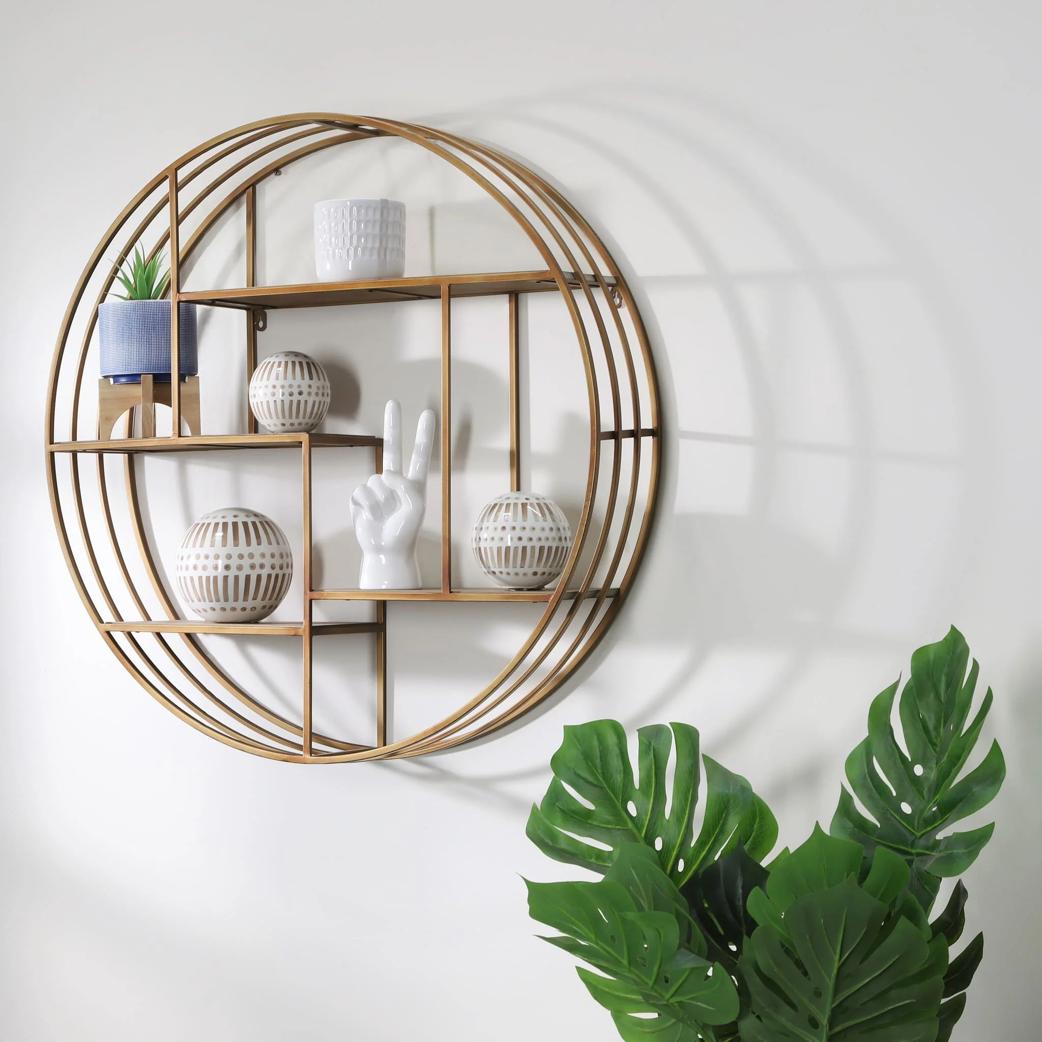 Round 32" Wood / Metal Wallshelf, Bronze - Image 6