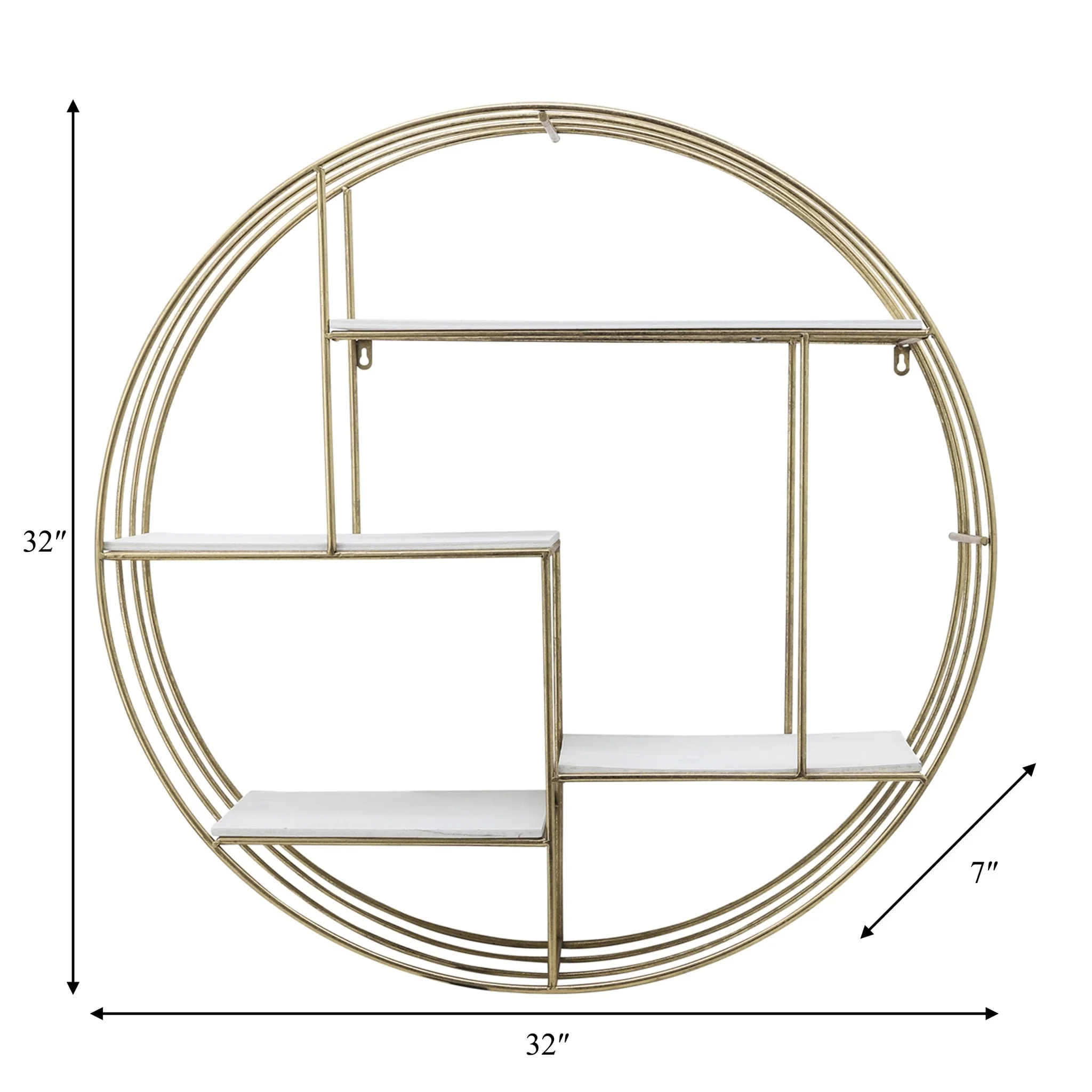 Round 32" Wood/metal Wallshelf, Gold - Image 6