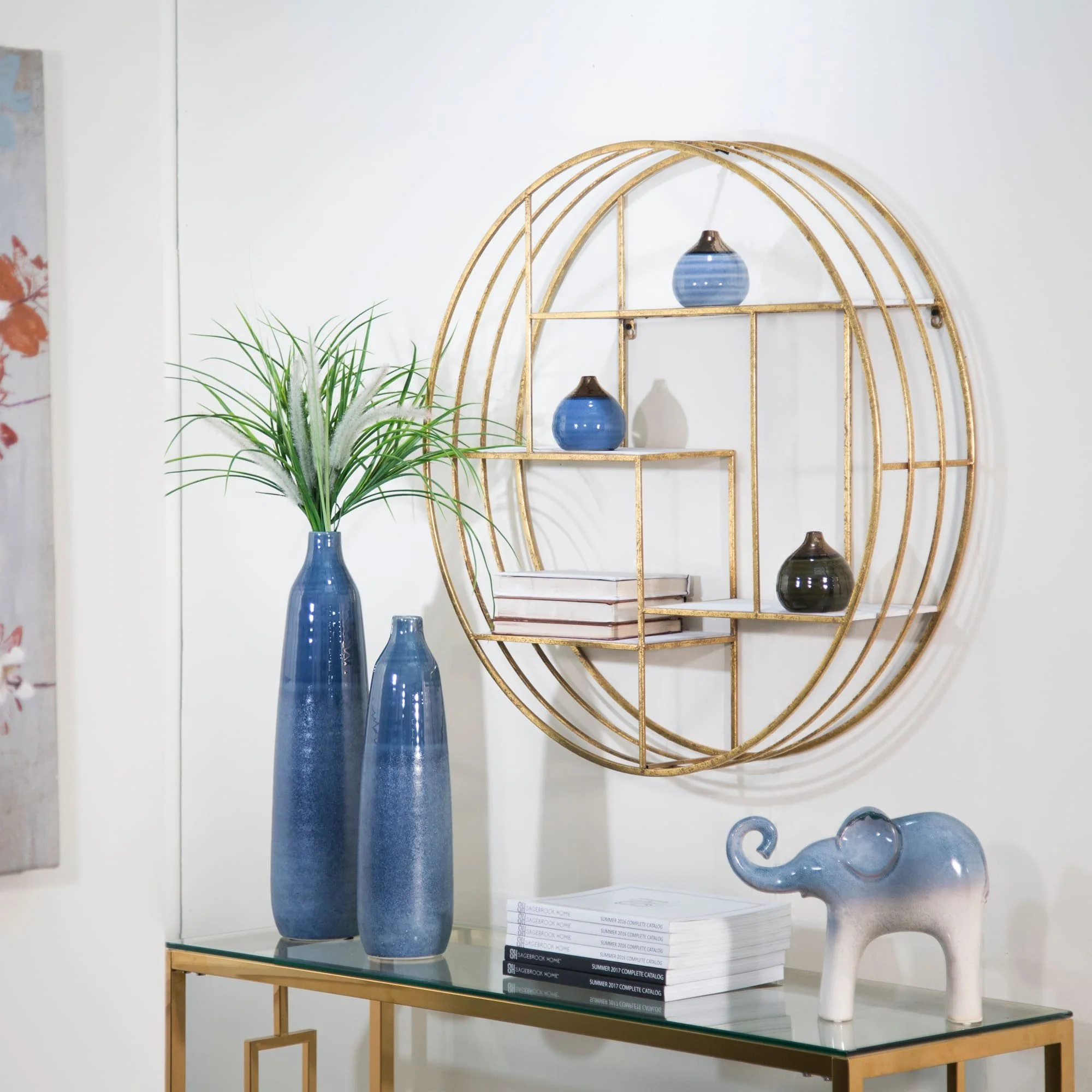 Round 32" Wood/metal Wallshelf, Gold - Image 8