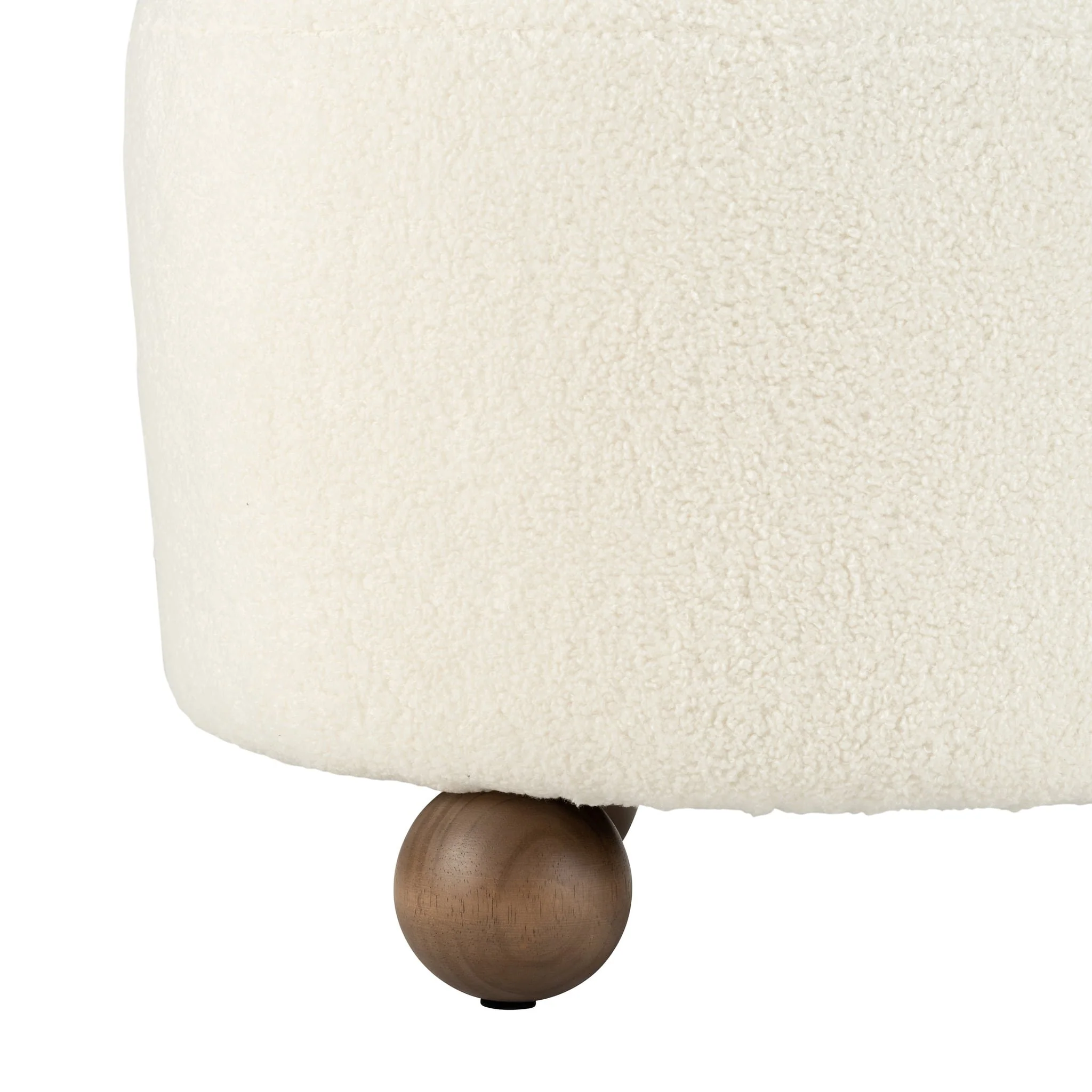 Round Ottoman W/ Ball Feet, Beige - Image 4