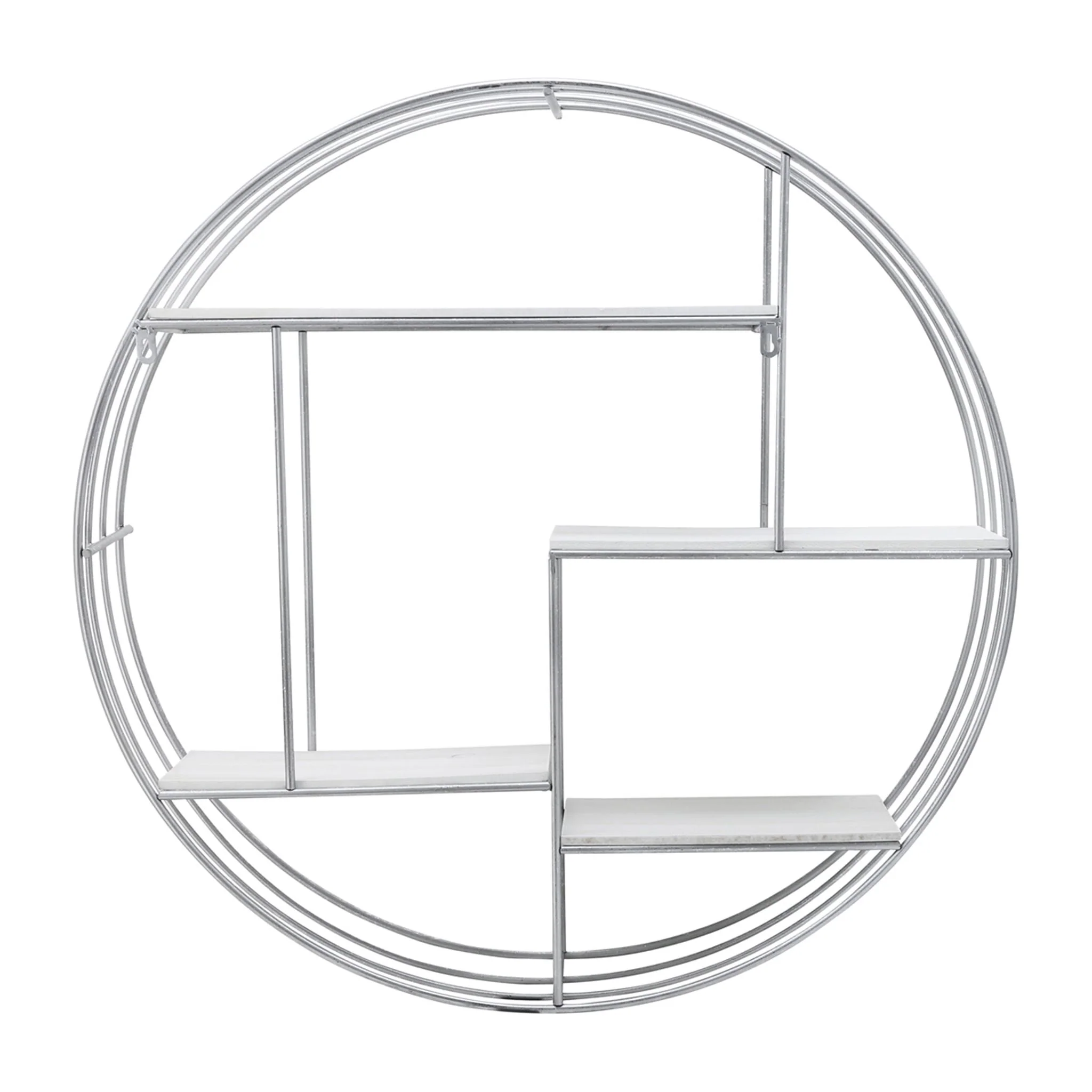Round Wood/metal Wall Shelf White/silver - Image 4