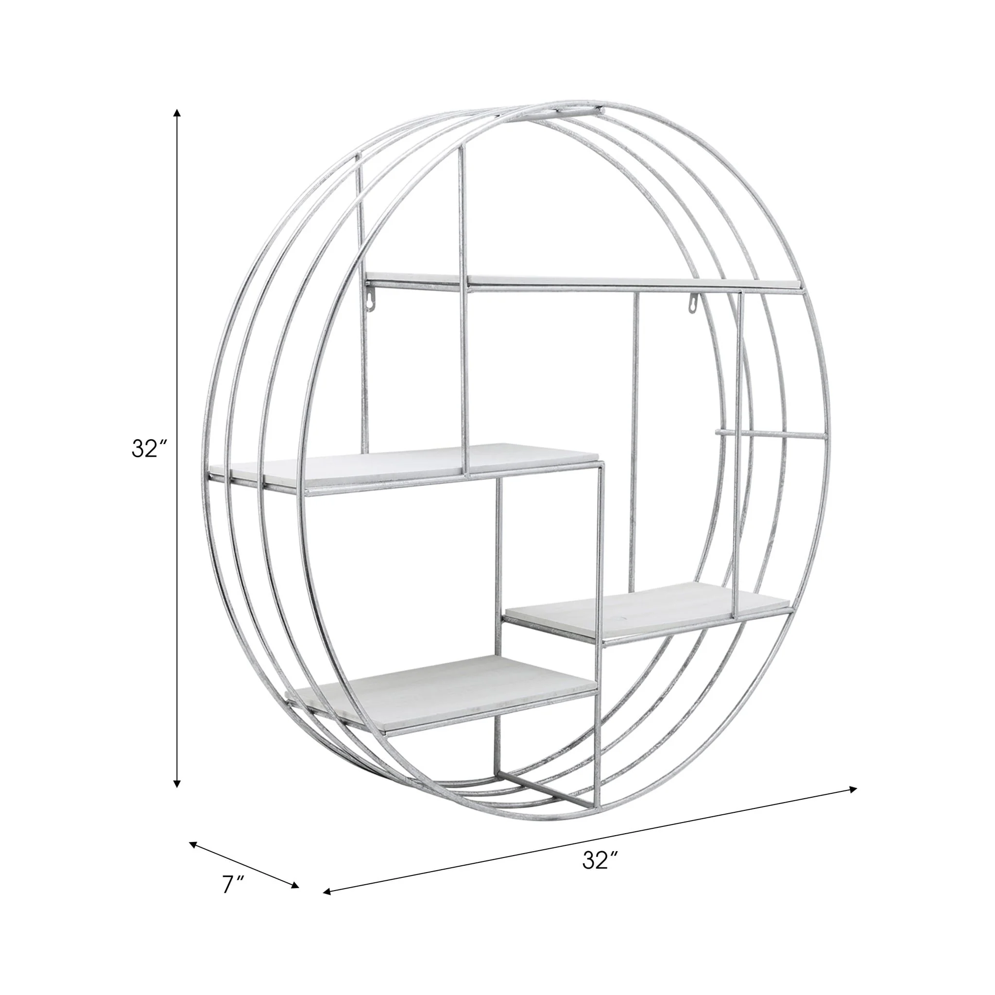 Round Wood/metal Wall Shelf White/silver - Image 6