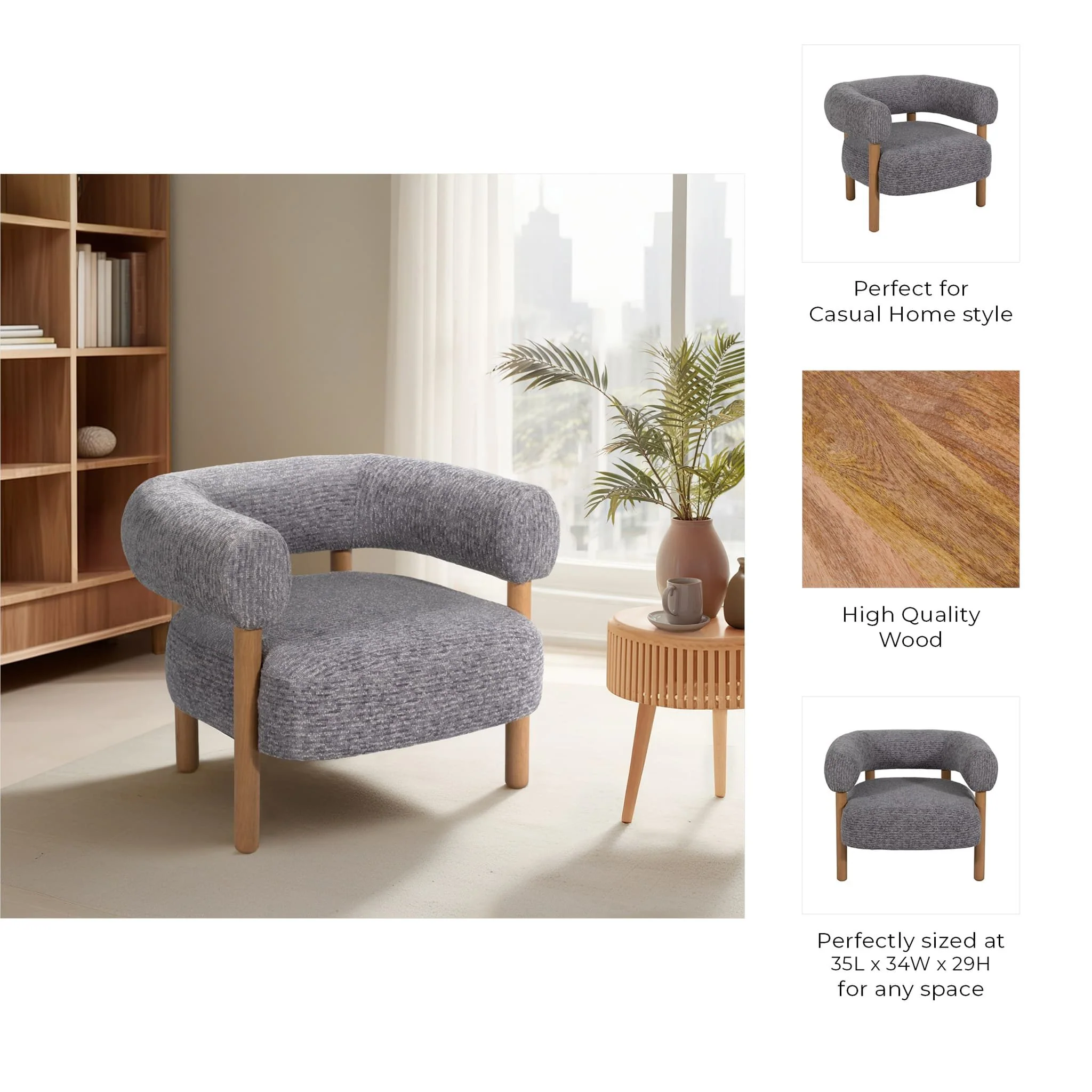 Roundback Accent Chair W/ Wood Legs, Gray - Image 8