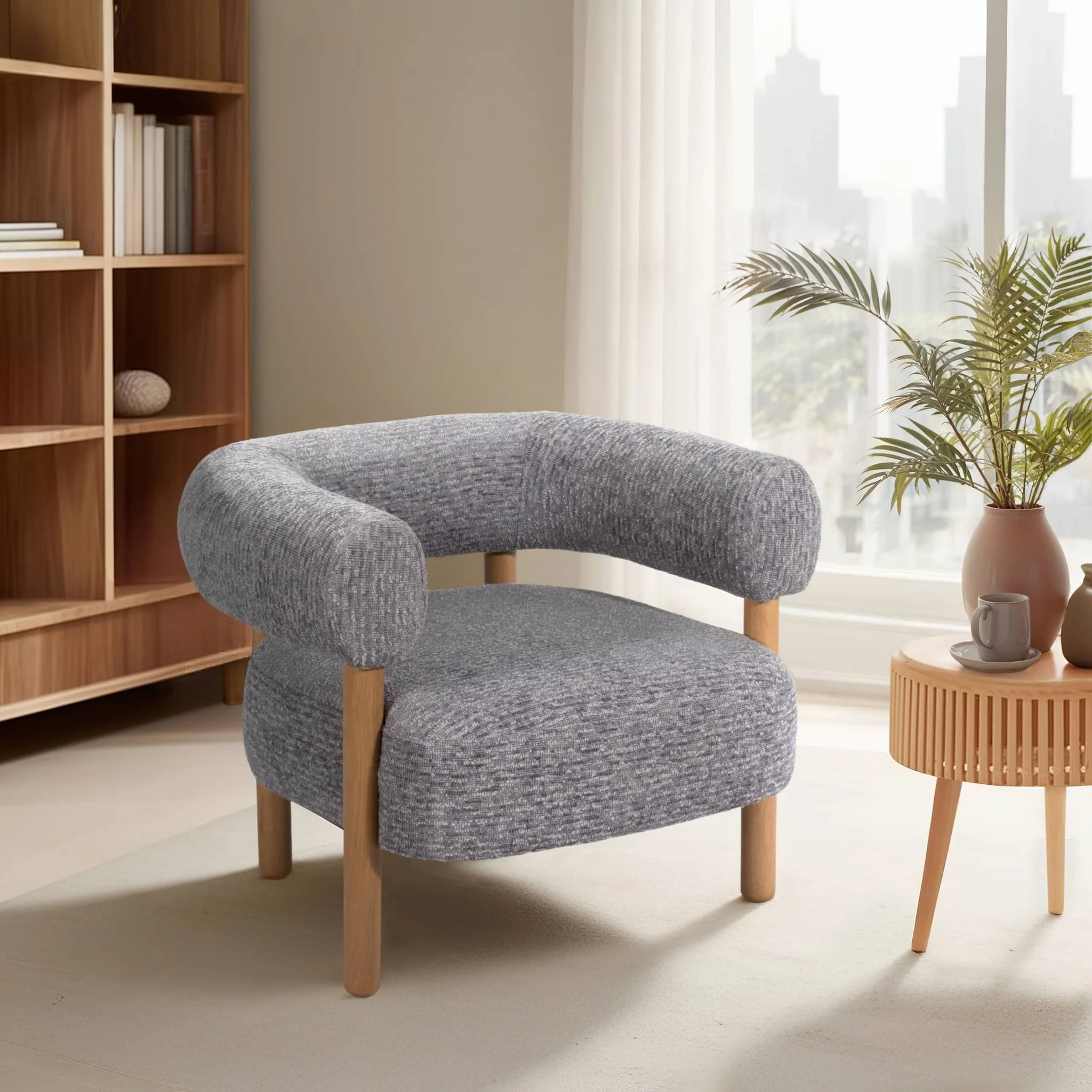 Roundback Accent Chair W/ Wood Legs, Gray - Image 9