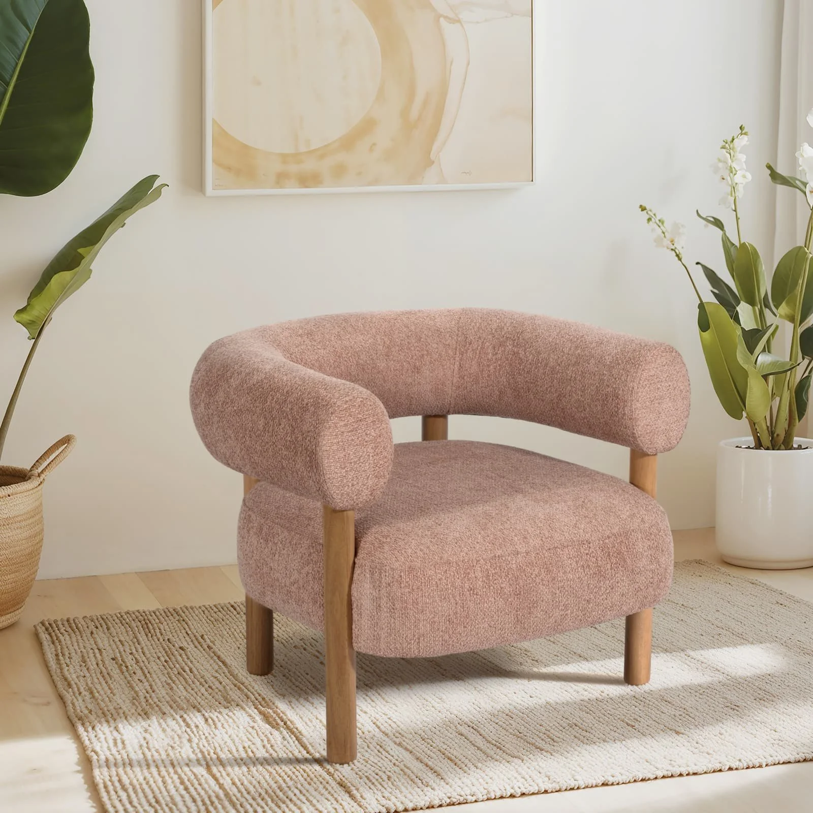 Roundback Accent Chair W/ Wood Legs, Pink - Image 9