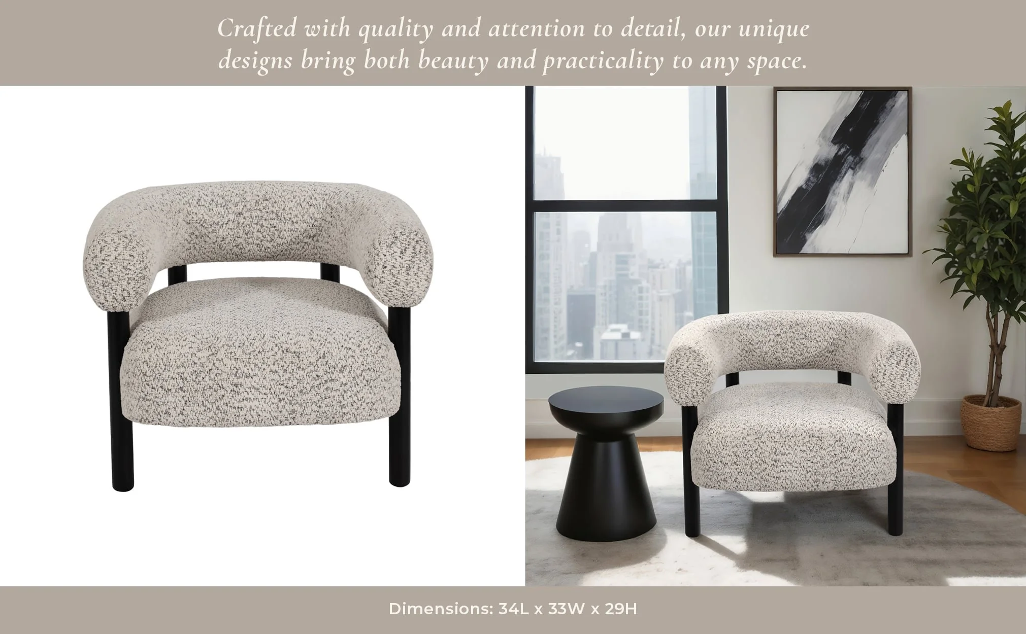 Roundback Accent Chair W/ Wood Legs, Speckled Wht - Image 10