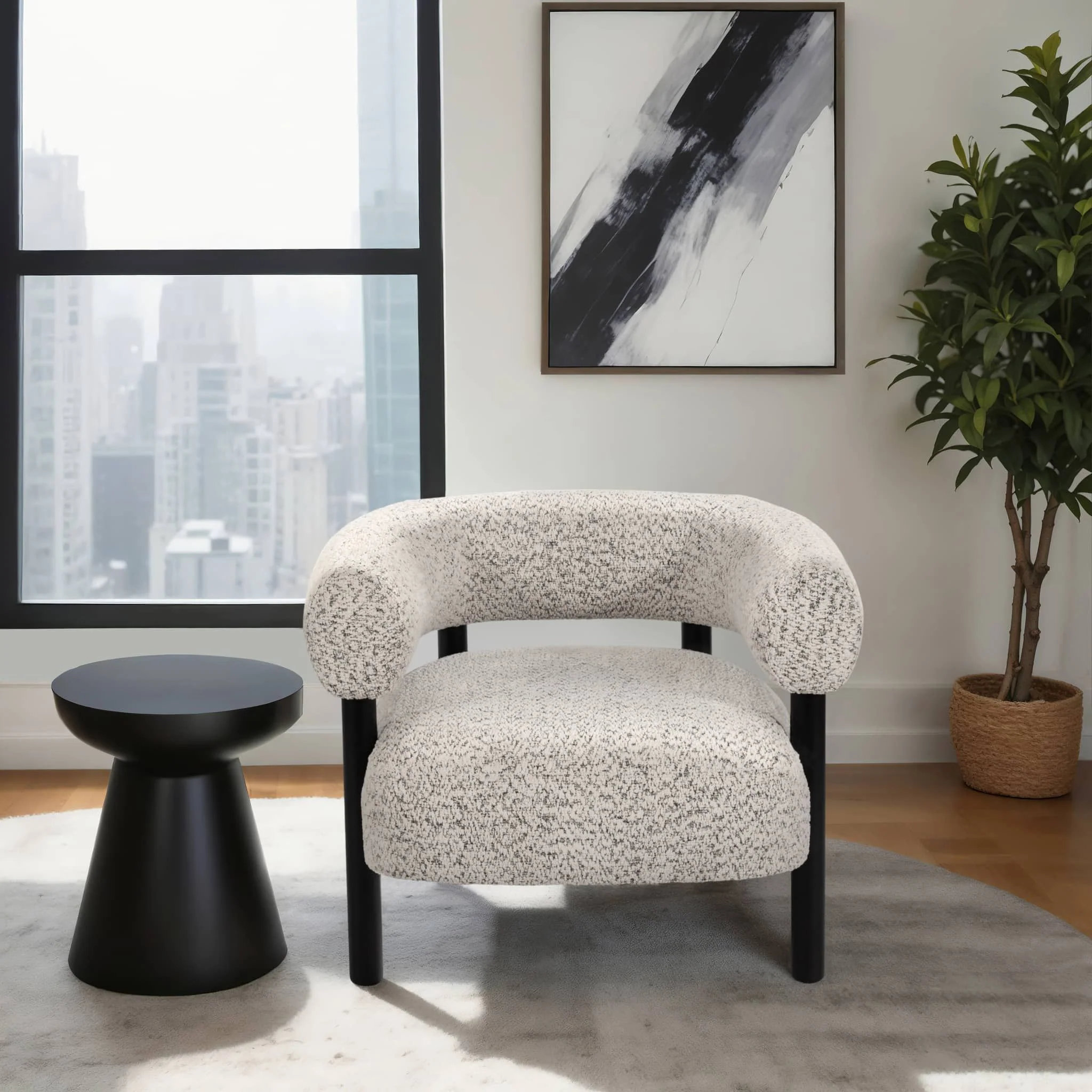 Roundback Accent Chair W/ Wood Legs, Speckled Wht - Image 9