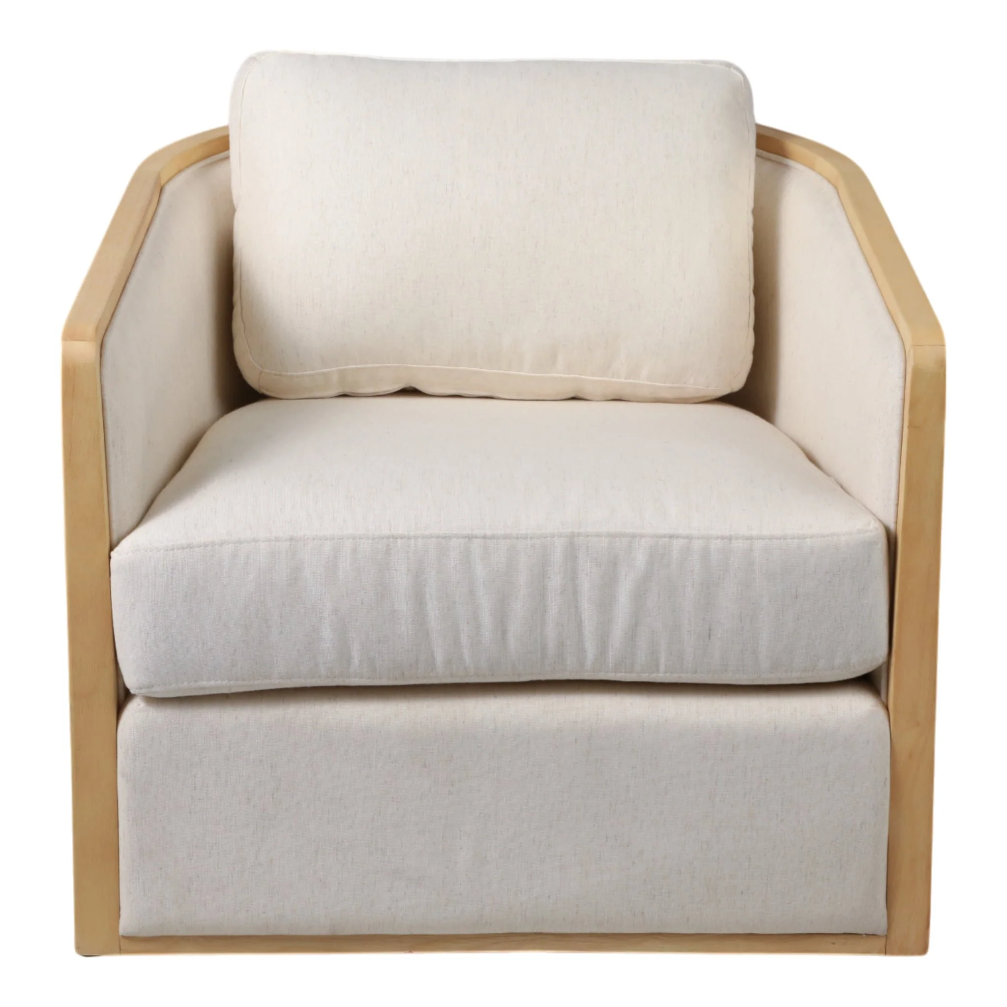 Rounded Cane Back Swivel Accent Chair, Ivory/tan - Image 2