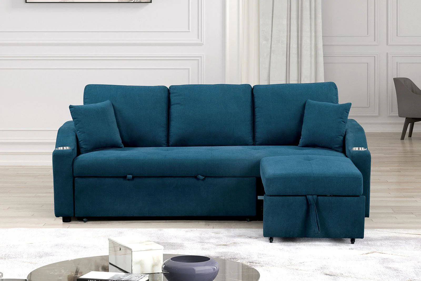 Royden Sleeper Sofa w/ Cupholder, Blue - Image 2
