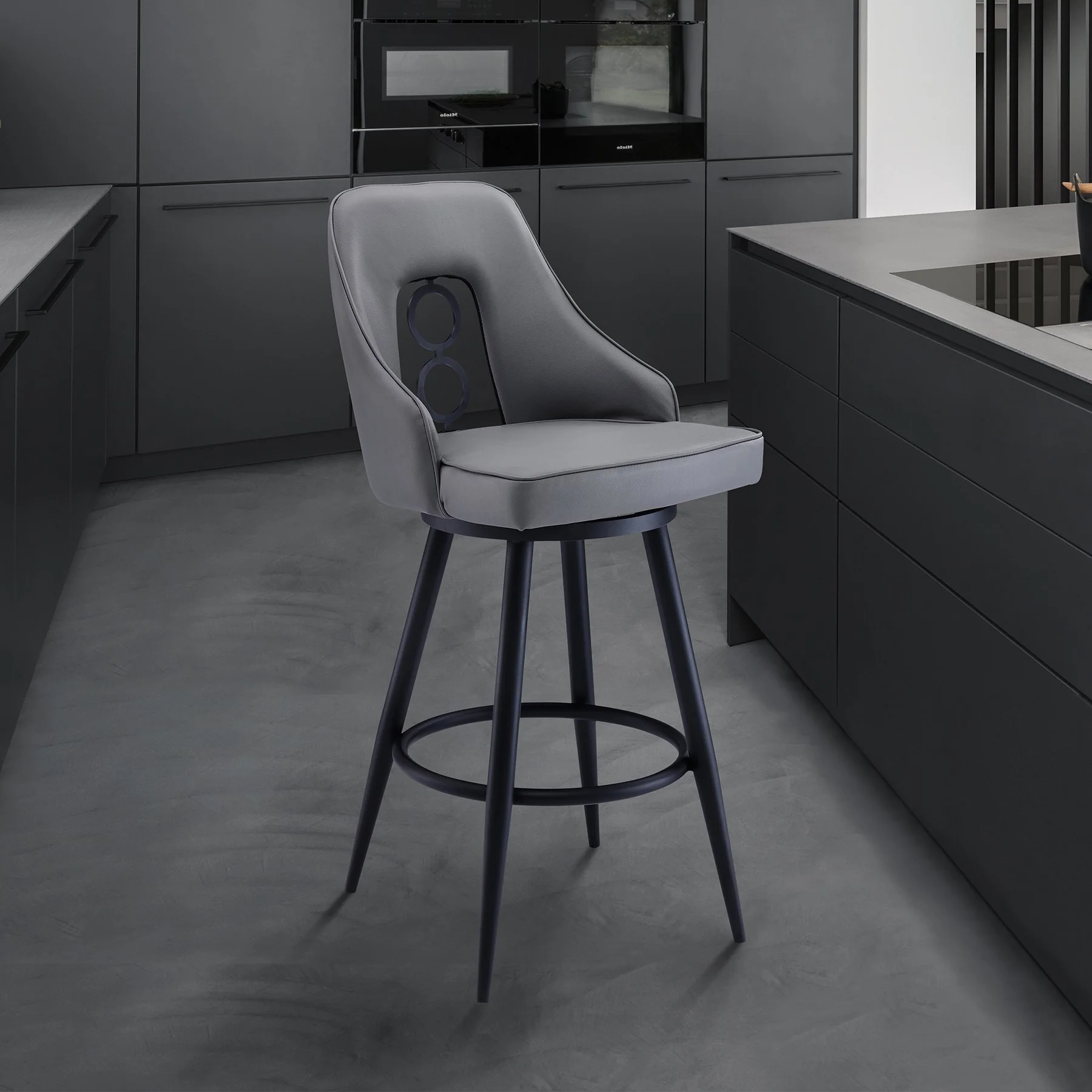 Ruby 26" Counter Height Swivel Gray Faux Leather and Black Metal Bar Stool - Image 8