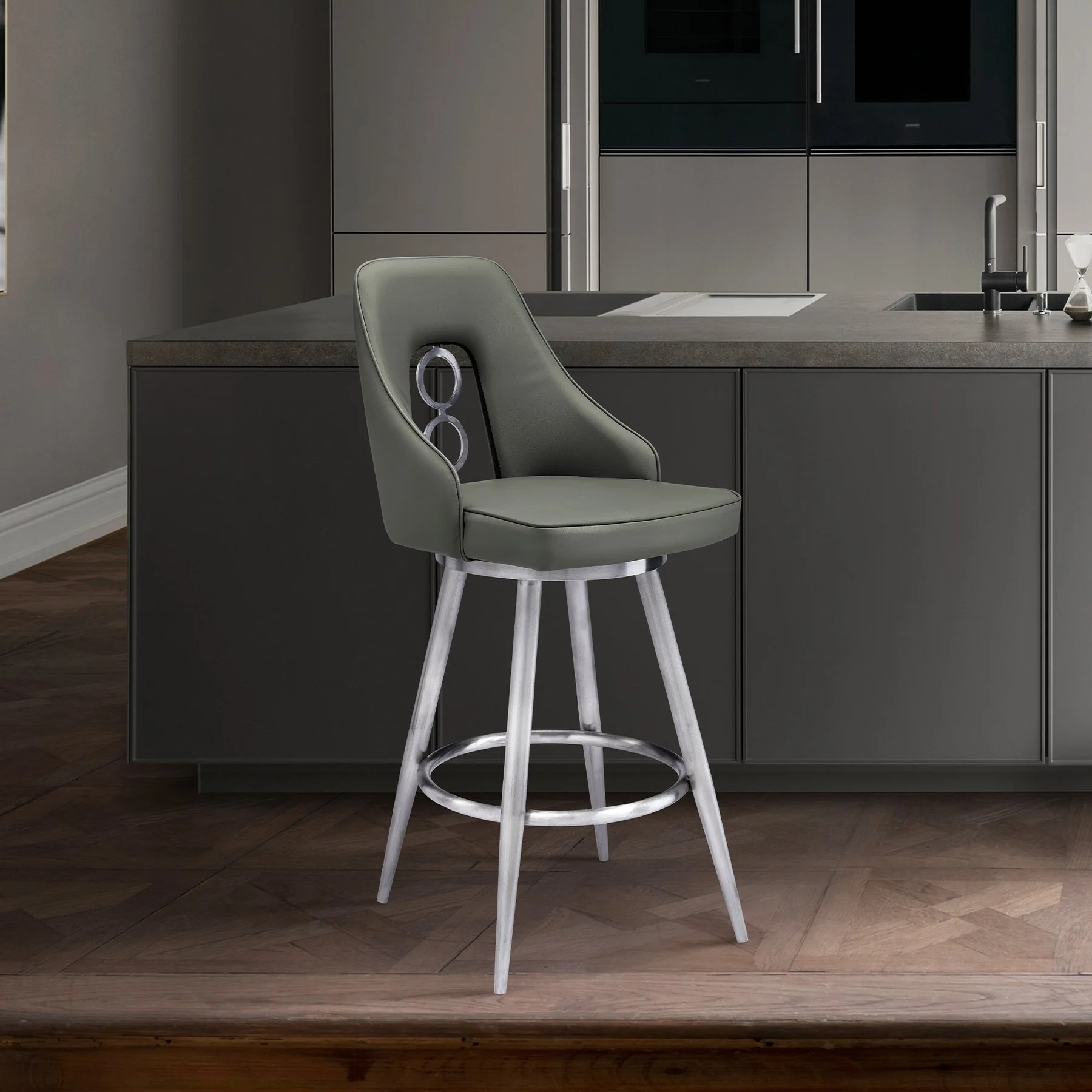 Ruby 26" Counter Height Swivel Gray Faux Leather and Brushed Stainless Steel Bar Stool - Image 9