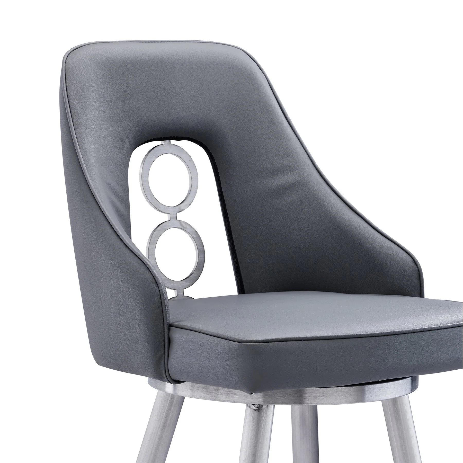 Ruby 30" Bar Height Swivel Black Faux Leather and Brushed Stainless Steel Bar Stool - Image 4