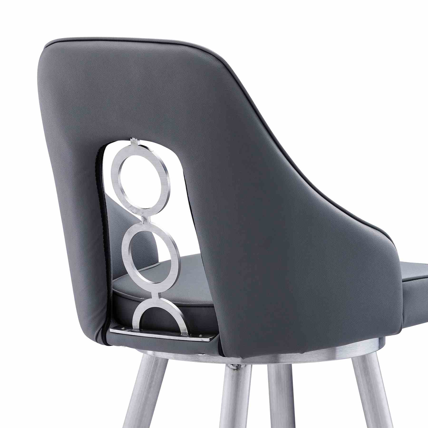 Ruby 30" Bar Height Swivel Black Faux Leather and Brushed Stainless Steel Bar Stool - Image 5