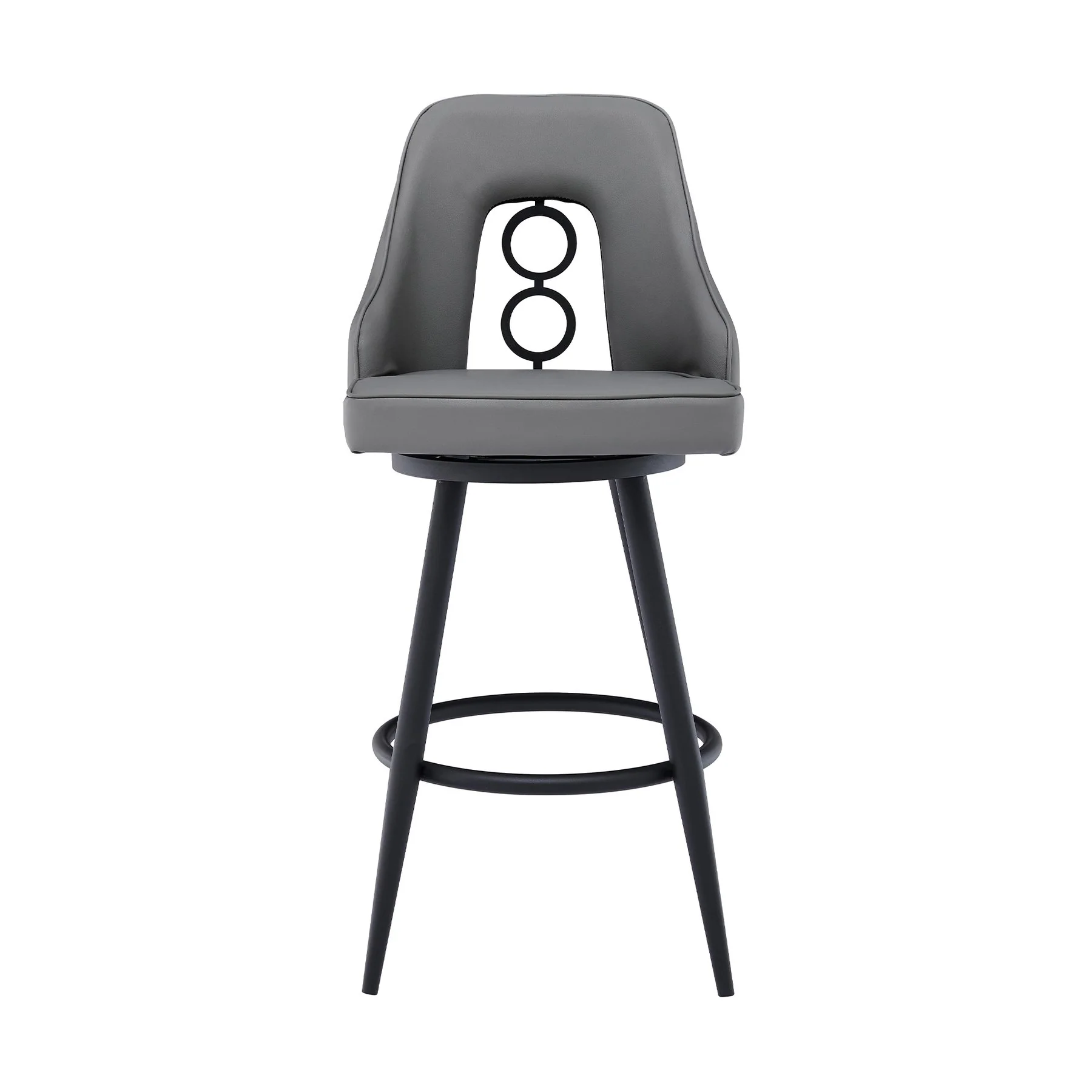 Ruby 30" Bar Height Swivel Gray Faux Leather and Black Metal Bar Stool - Image 2