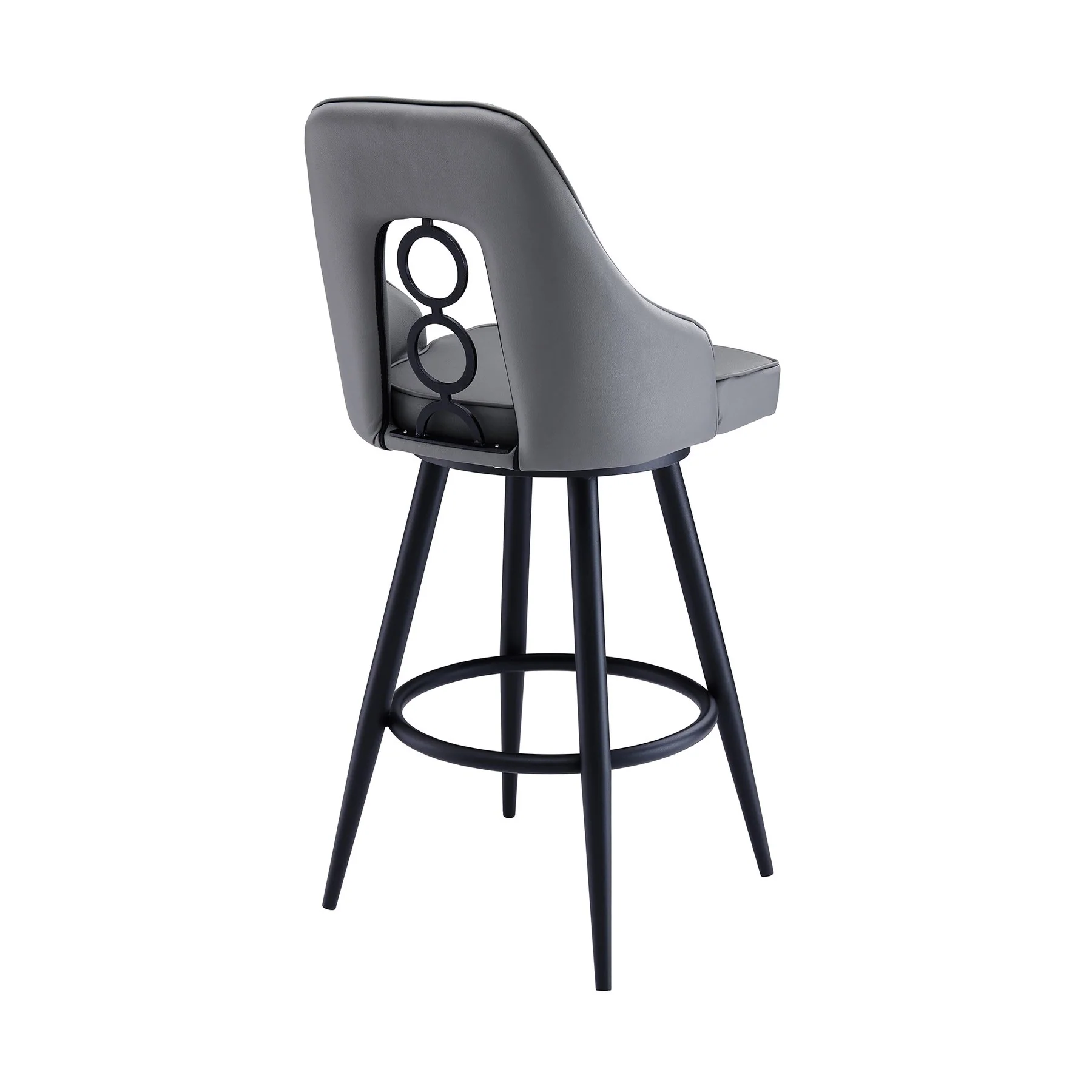 Ruby 30" Bar Height Swivel Gray Faux Leather and Black Metal Bar Stool - Image 3