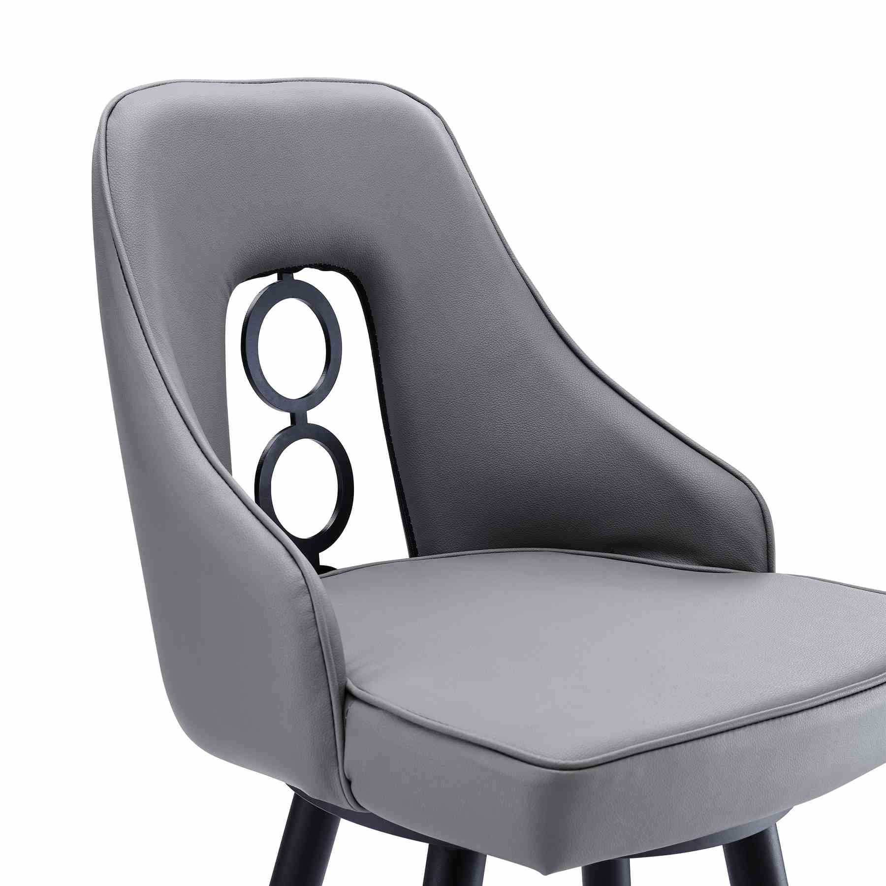 Ruby 30" Bar Height Swivel Gray Faux Leather and Black Metal Bar Stool - Image 4