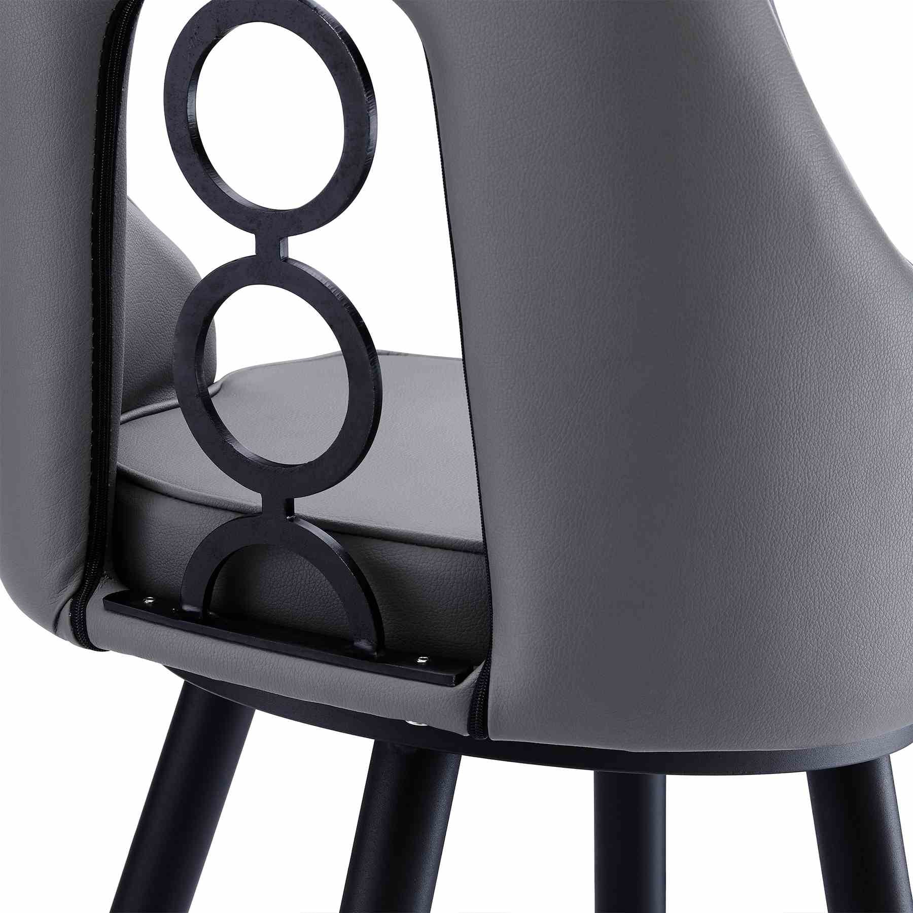 Ruby 30" Bar Height Swivel Gray Faux Leather and Black Metal Bar Stool - Image 6
