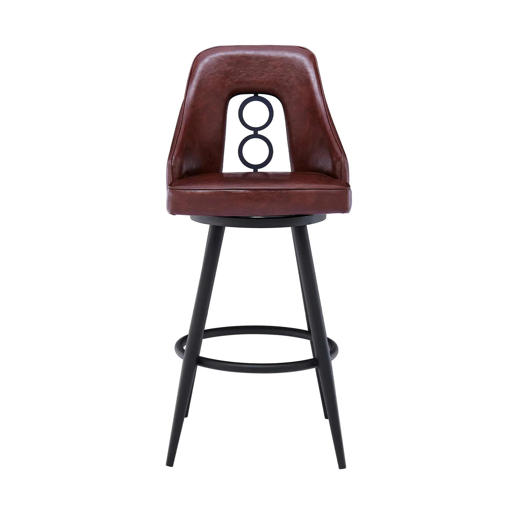 Ruby Contemporary 26" Counter Height Barstool in Black Powder Coated Finish and Vintage Coffee Faux Leather - Image 2