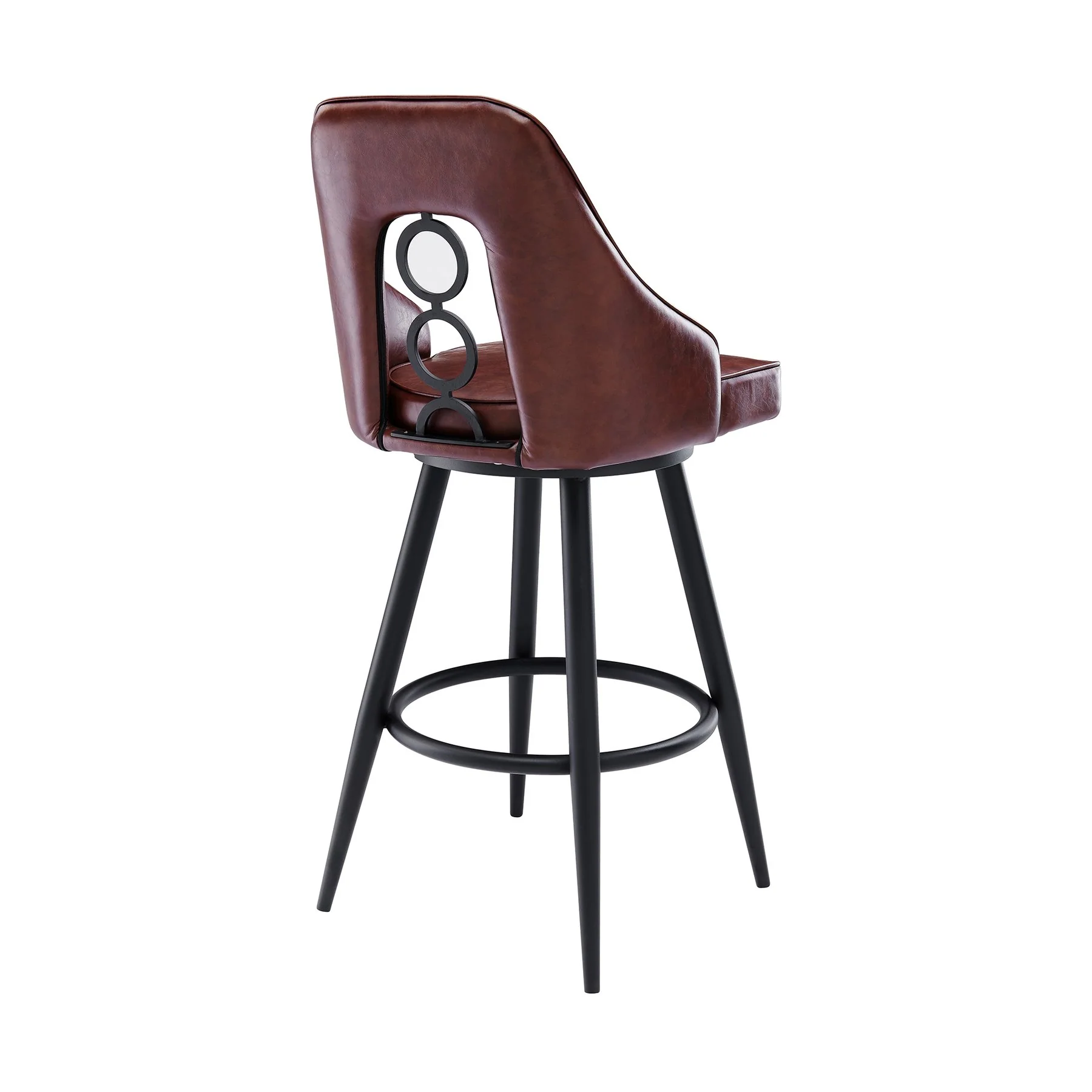 Ruby Contemporary 26" Counter Height Barstool in Black Powder Coated Finish and Vintage Coffee Faux Leather - Image 3