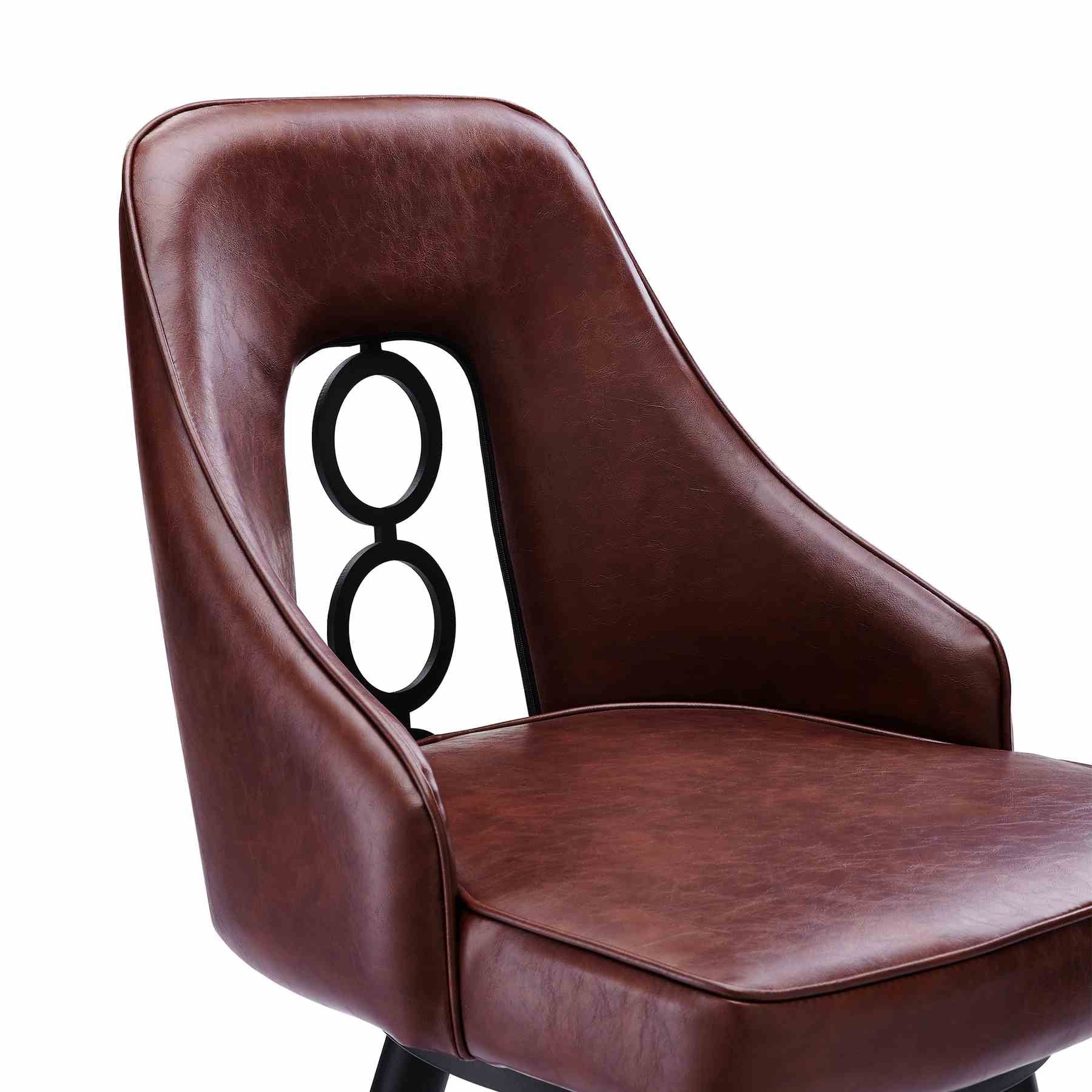 Ruby Contemporary 26" Counter Height Barstool in Black Powder Coated Finish and Vintage Coffee Faux Leather - Image 4