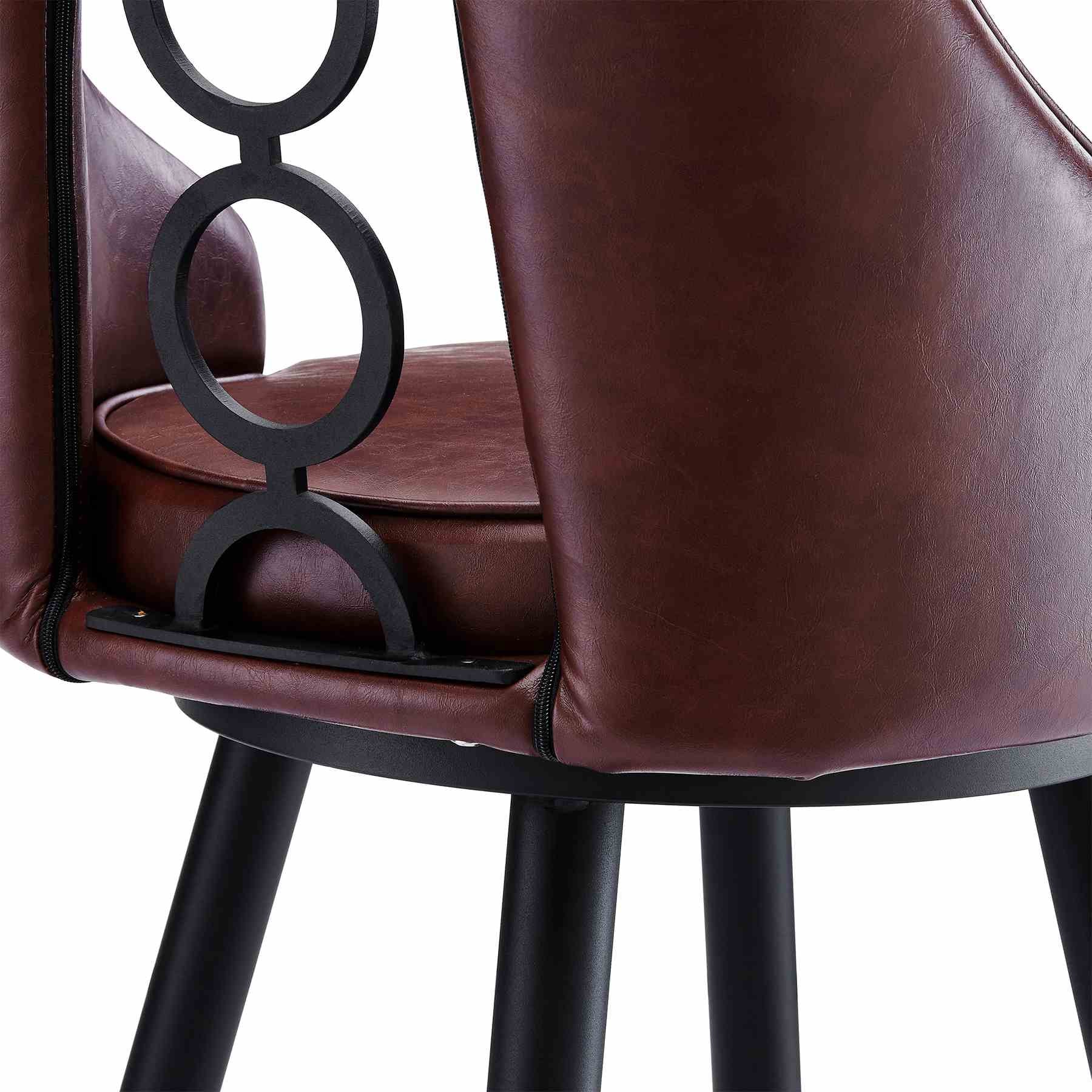 Ruby Contemporary 26" Counter Height Barstool in Black Powder Coated Finish and Vintage Coffee Faux Leather - Image 6