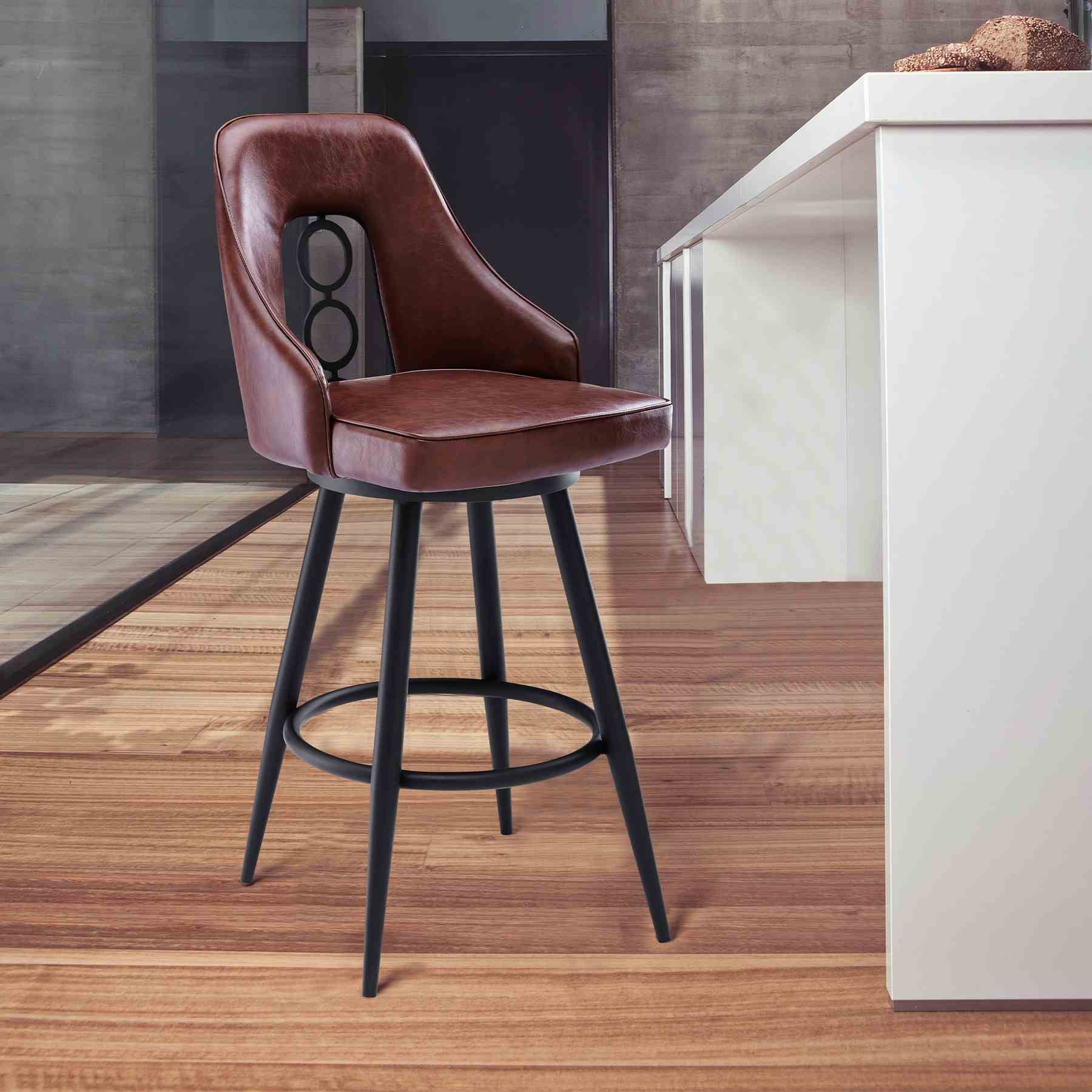 Ruby Contemporary 26" Counter Height Barstool in Black Powder Coated Finish and Vintage Coffee Faux Leather - Image 8