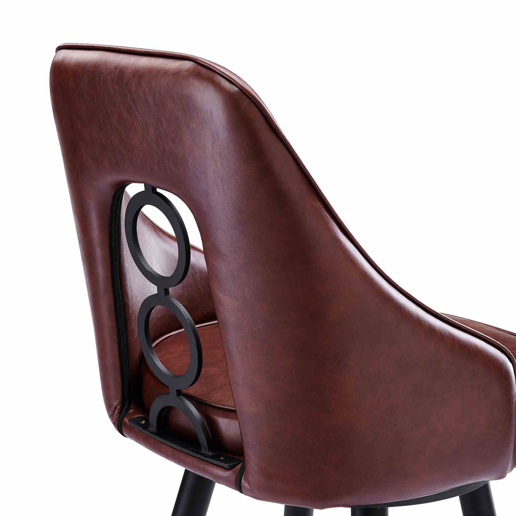 Ruby Contemporary 30" Bar Height Barstool in Black Powder Coated Finish and Vintage Coffee Faux Leather - Image 5