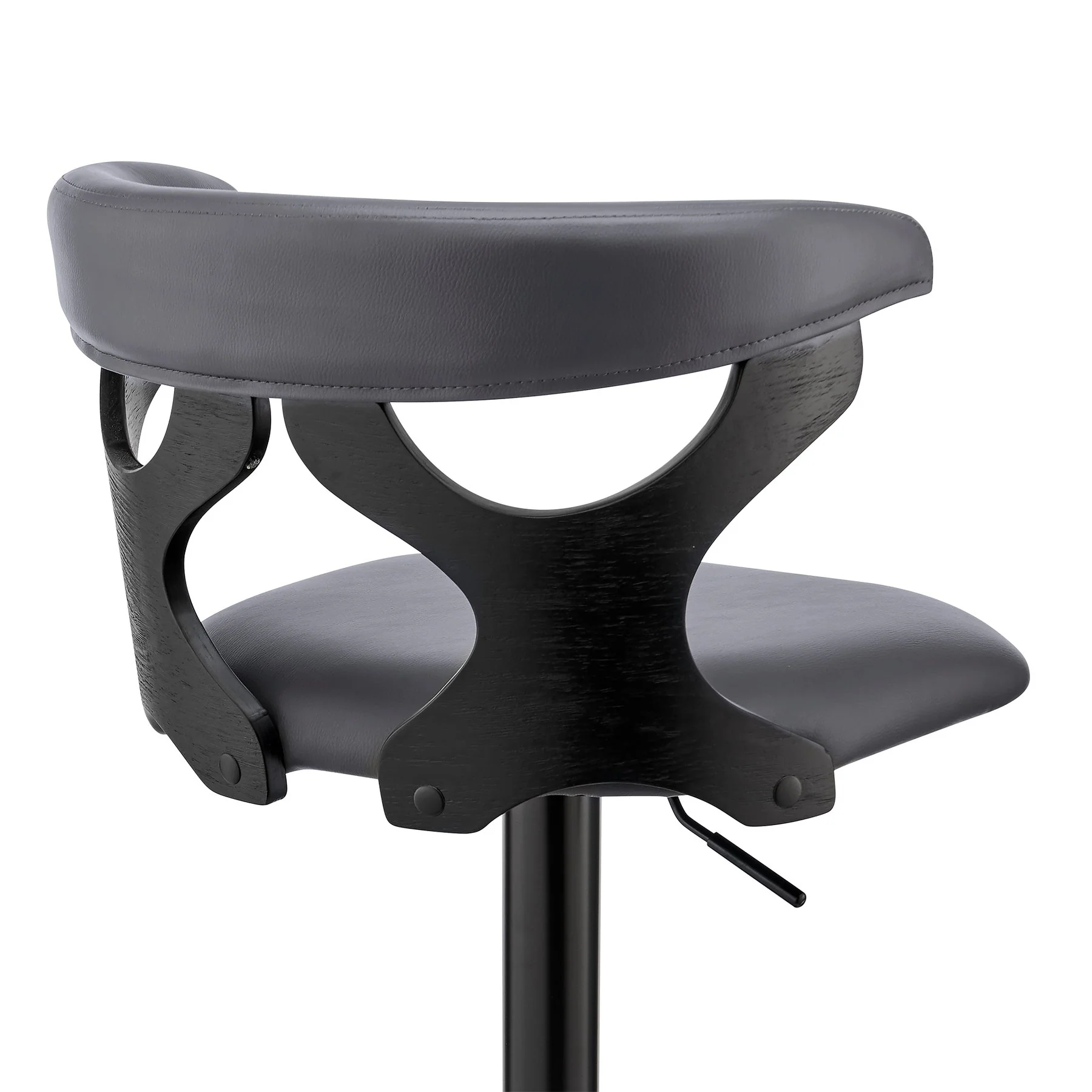 Ruth Adjustable Swivel Gray Faux Leather and Black Wood Bar Stool with Black Base - Image 7