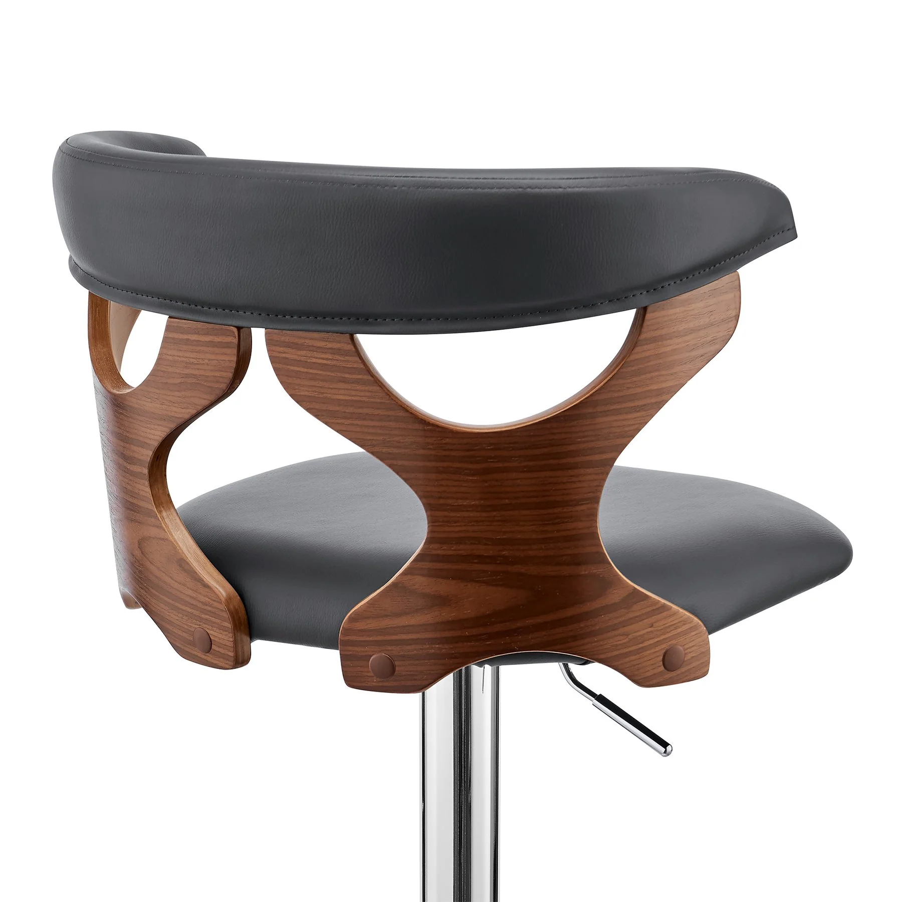 Ruth Adjustable Swivel Gray Faux Leather and Walnut Wood Bar Stool with Chrome Base - Image 7