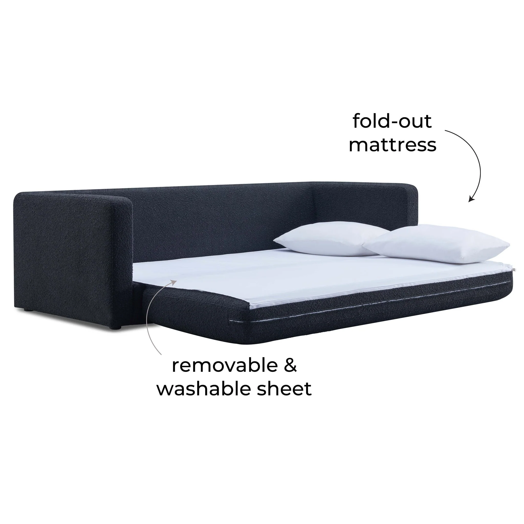 Ryan Black Boucle Sofa Bed - Image 6