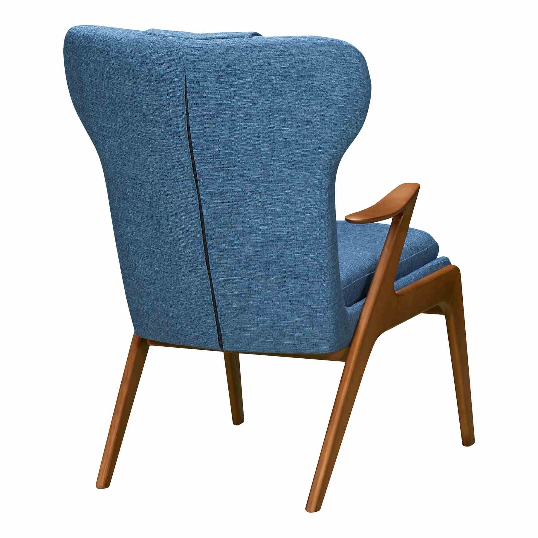 Ryder Mid-Century Accent Chair in Champagne Ash Wood Finish and Blue Fabric - Image 3