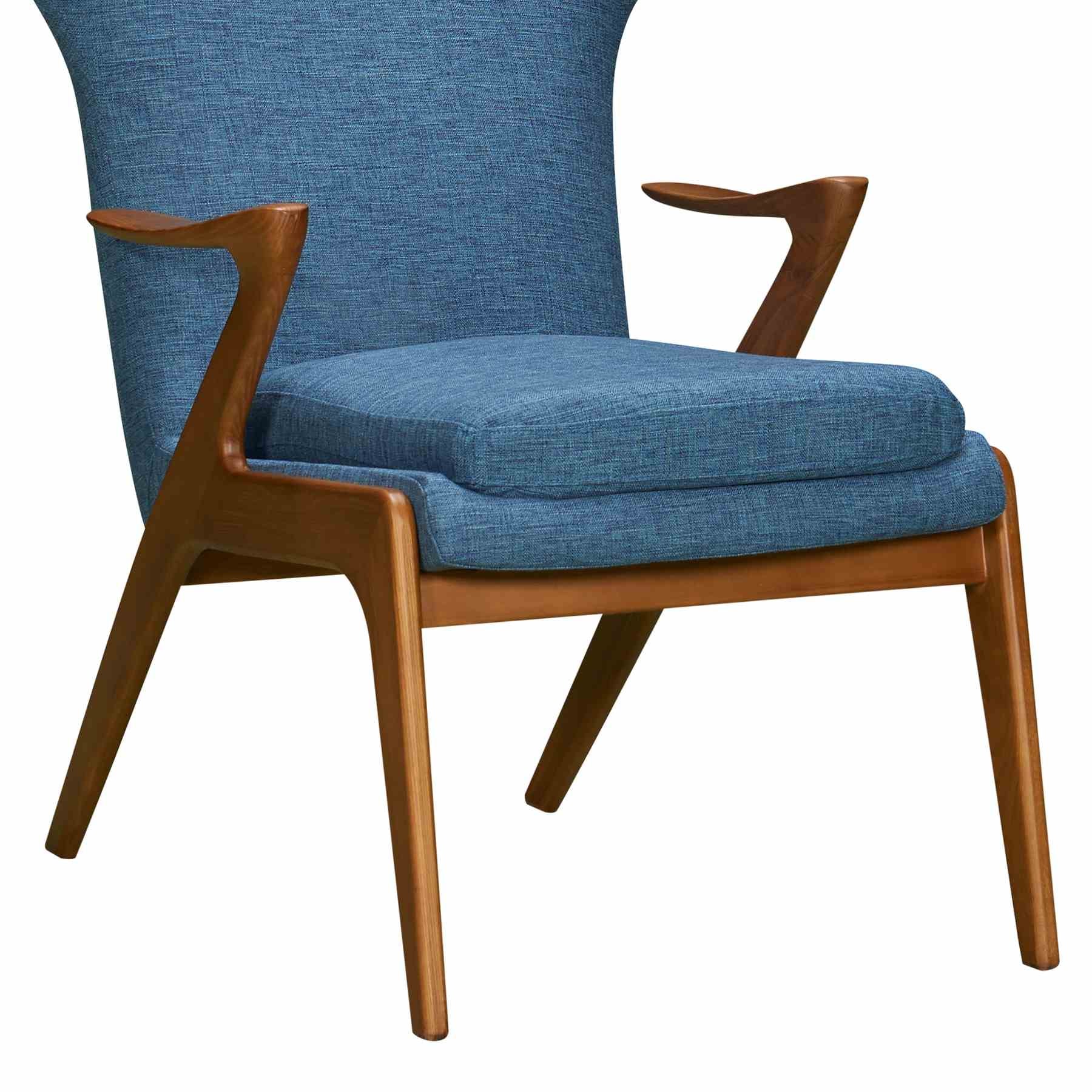 Ryder Mid-Century Accent Chair in Champagne Ash Wood Finish and Blue Fabric - Image 5