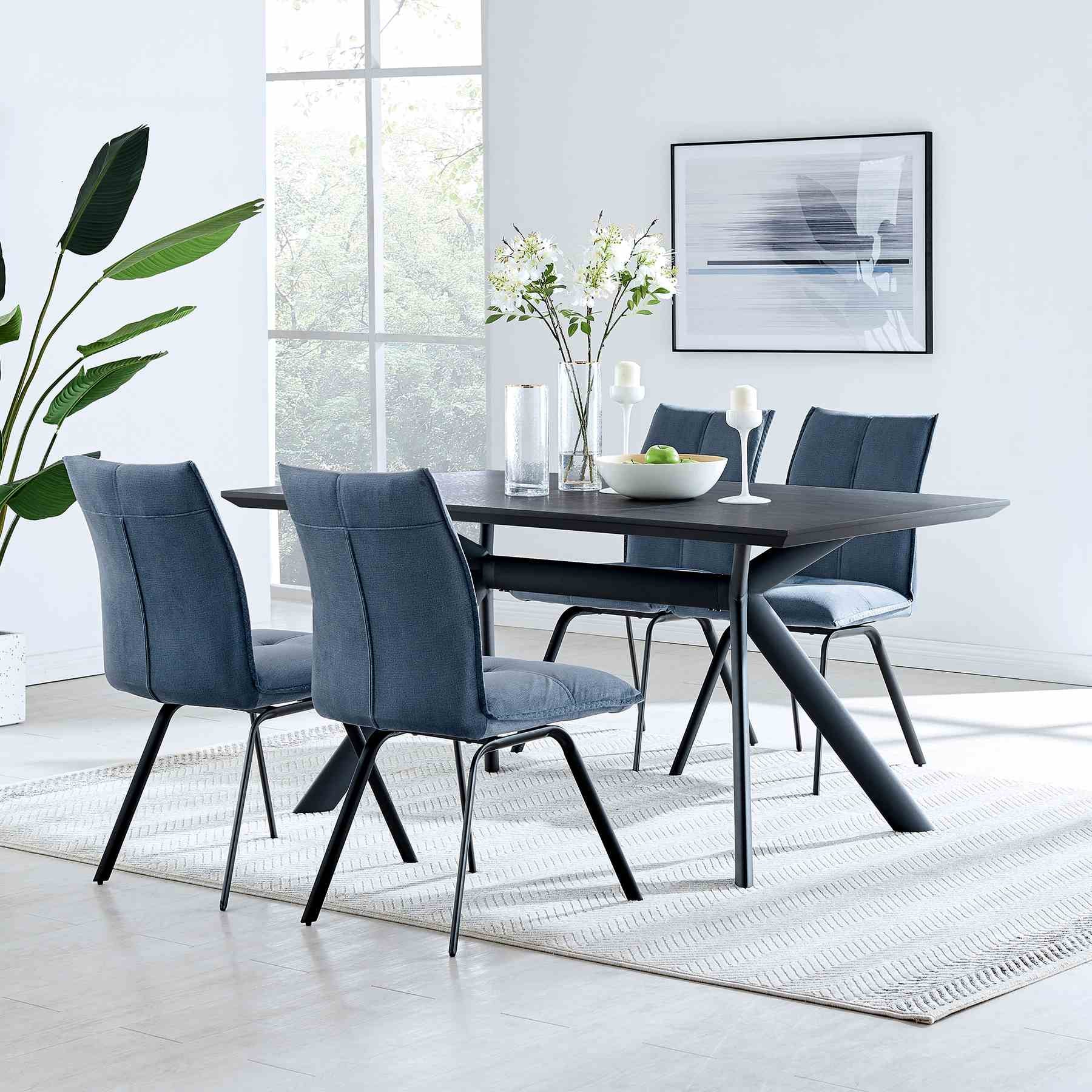 Rylee Dining Room Accent Chair in Blue Fabric and Black Finish - Set of 2 - Image 10