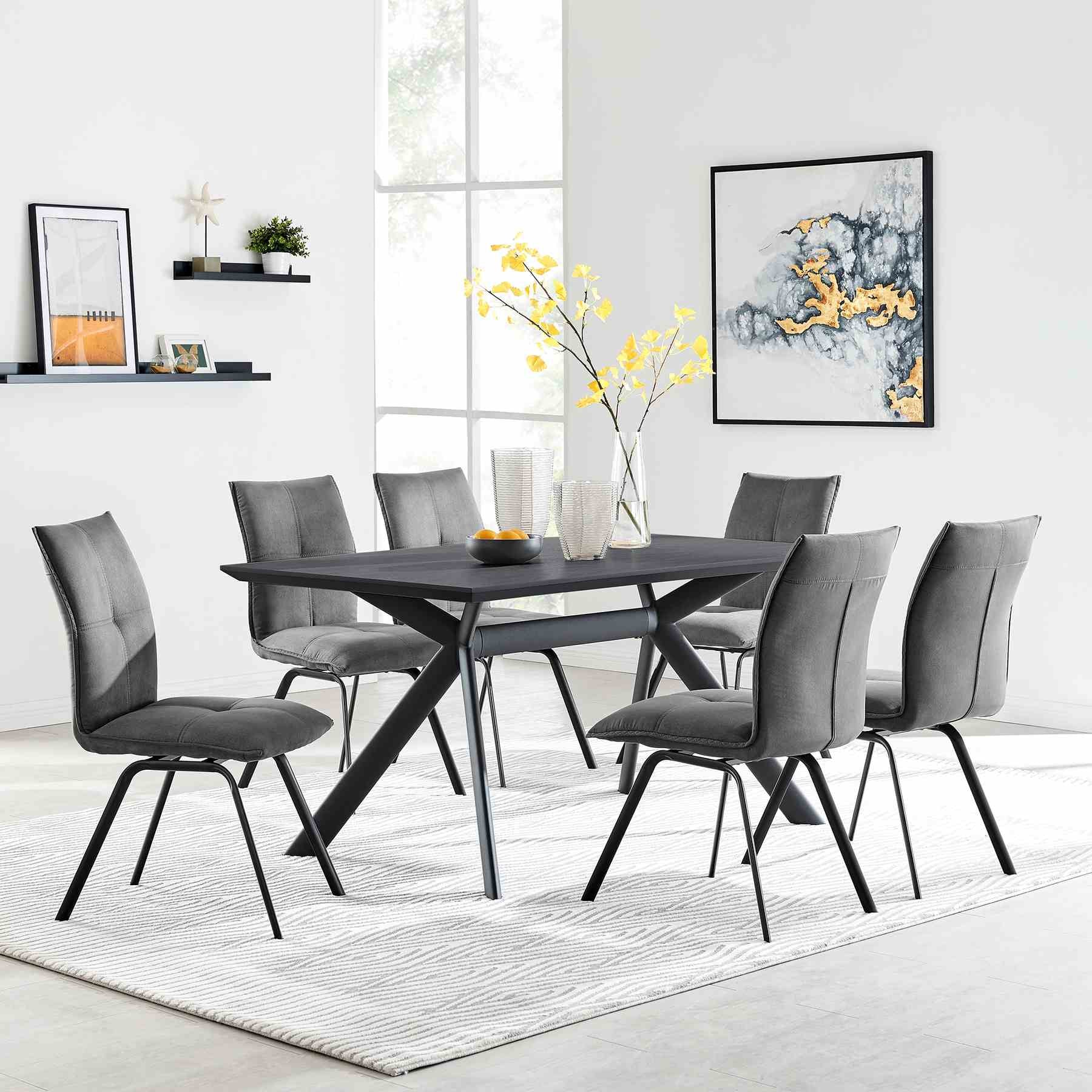 Rylee Dining Room Accent Chair in Charcoal Fabric and Black Finish - Set of 2 - Image 10