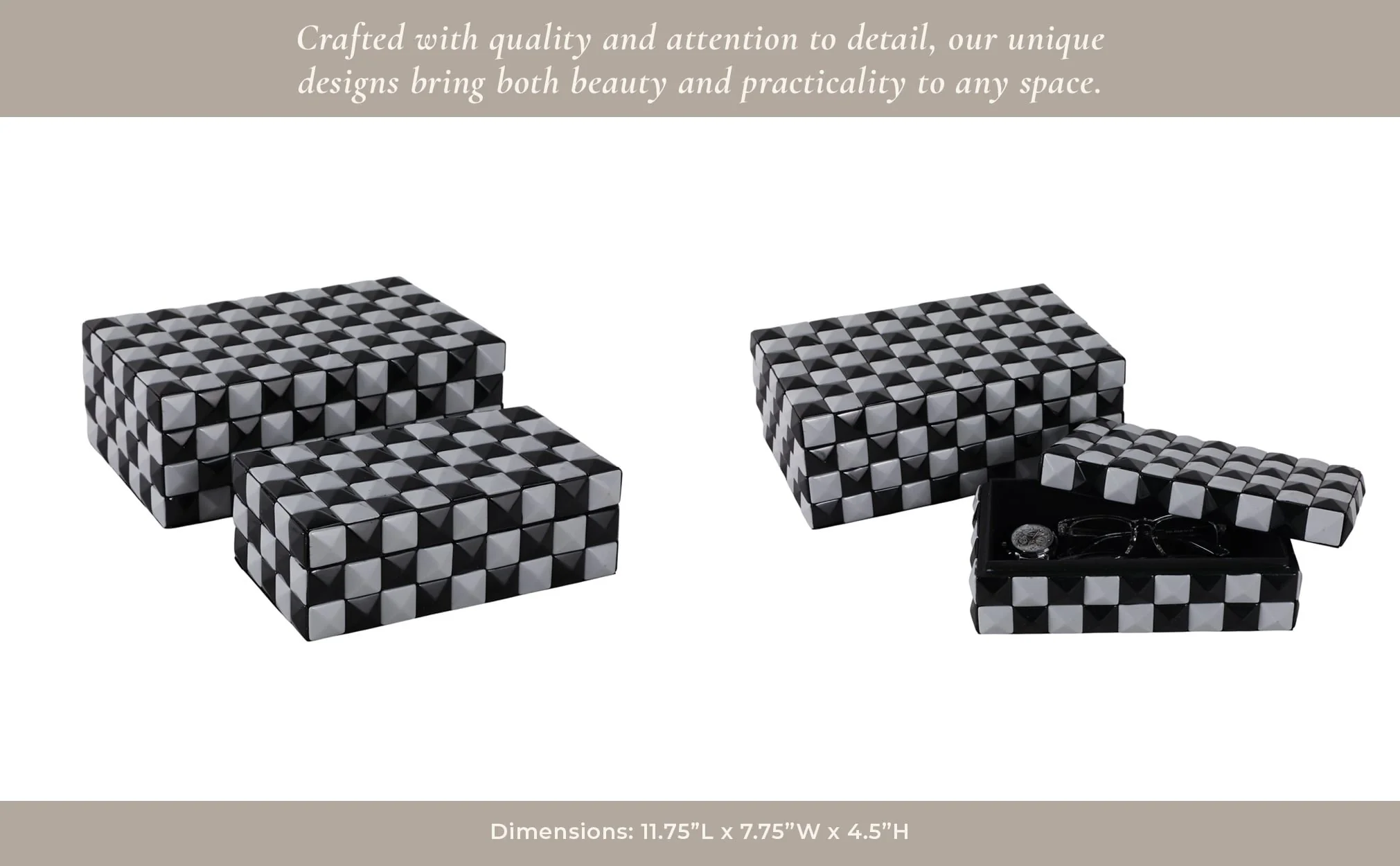 S/2 10/12" 3d Checkerboard Boxes, Black/white - Image 10