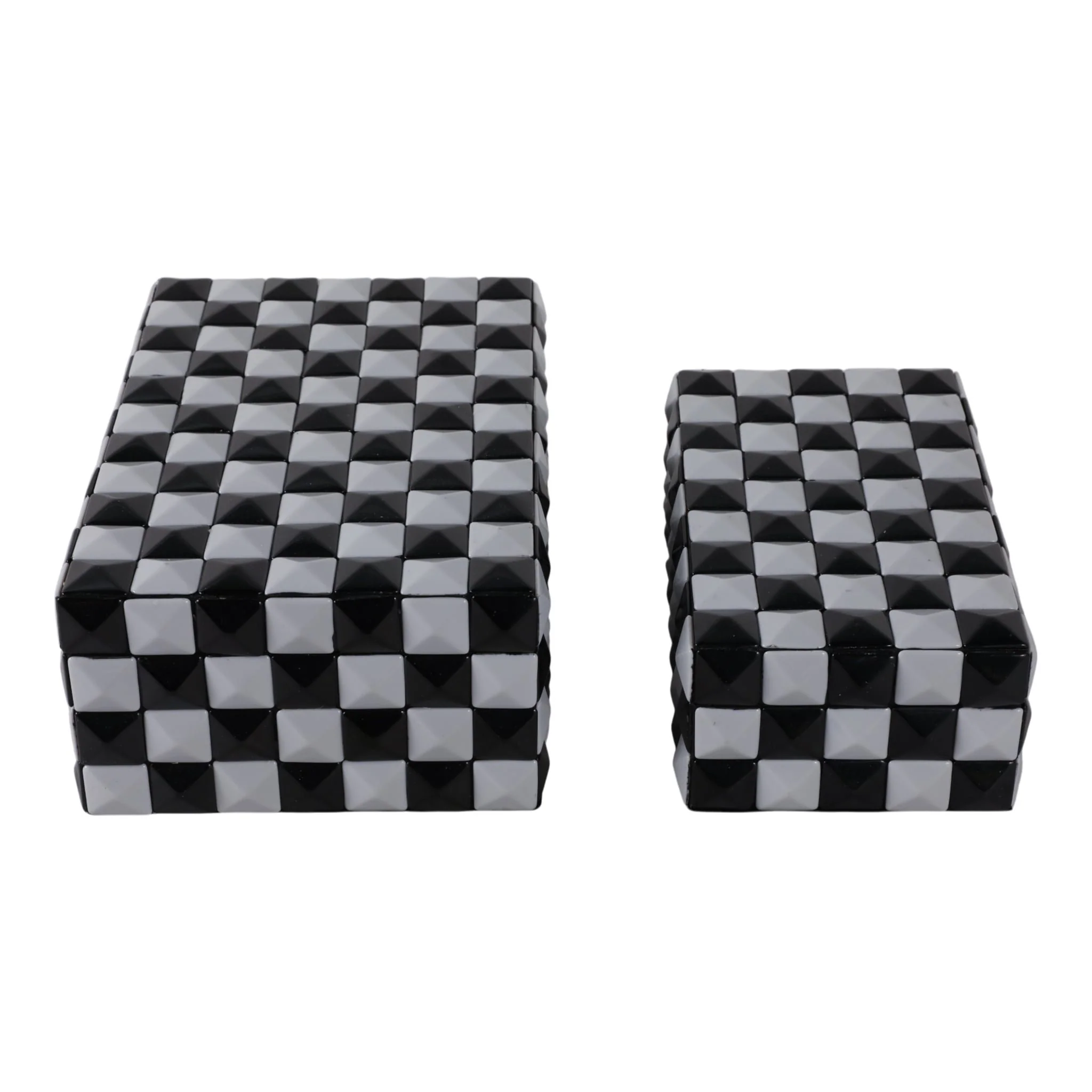 S/2 10/12" 3d Checkerboard Boxes, Black/white - Image 3