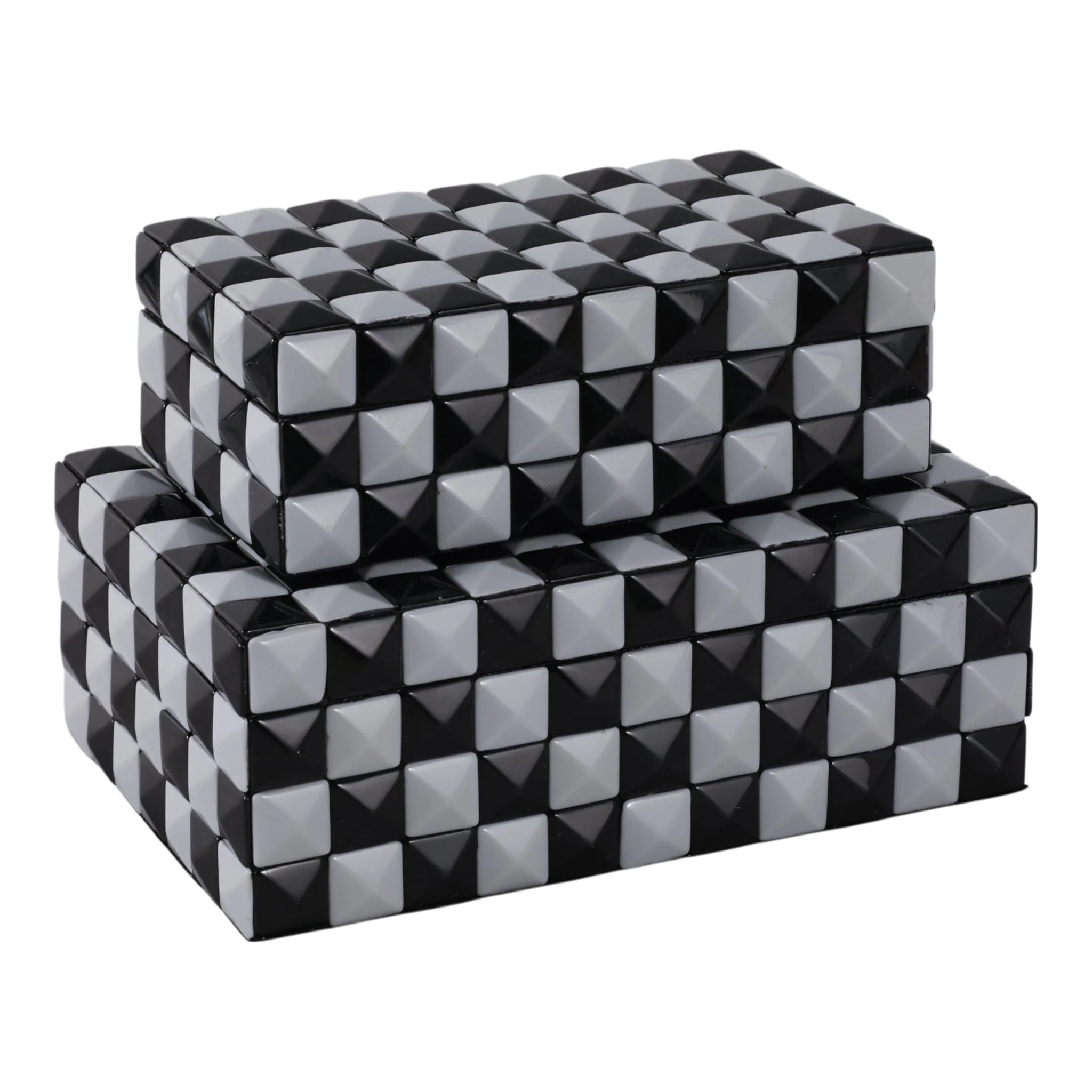 S/2 10/12" 3d Checkerboard Boxes, Black/white - Image 6