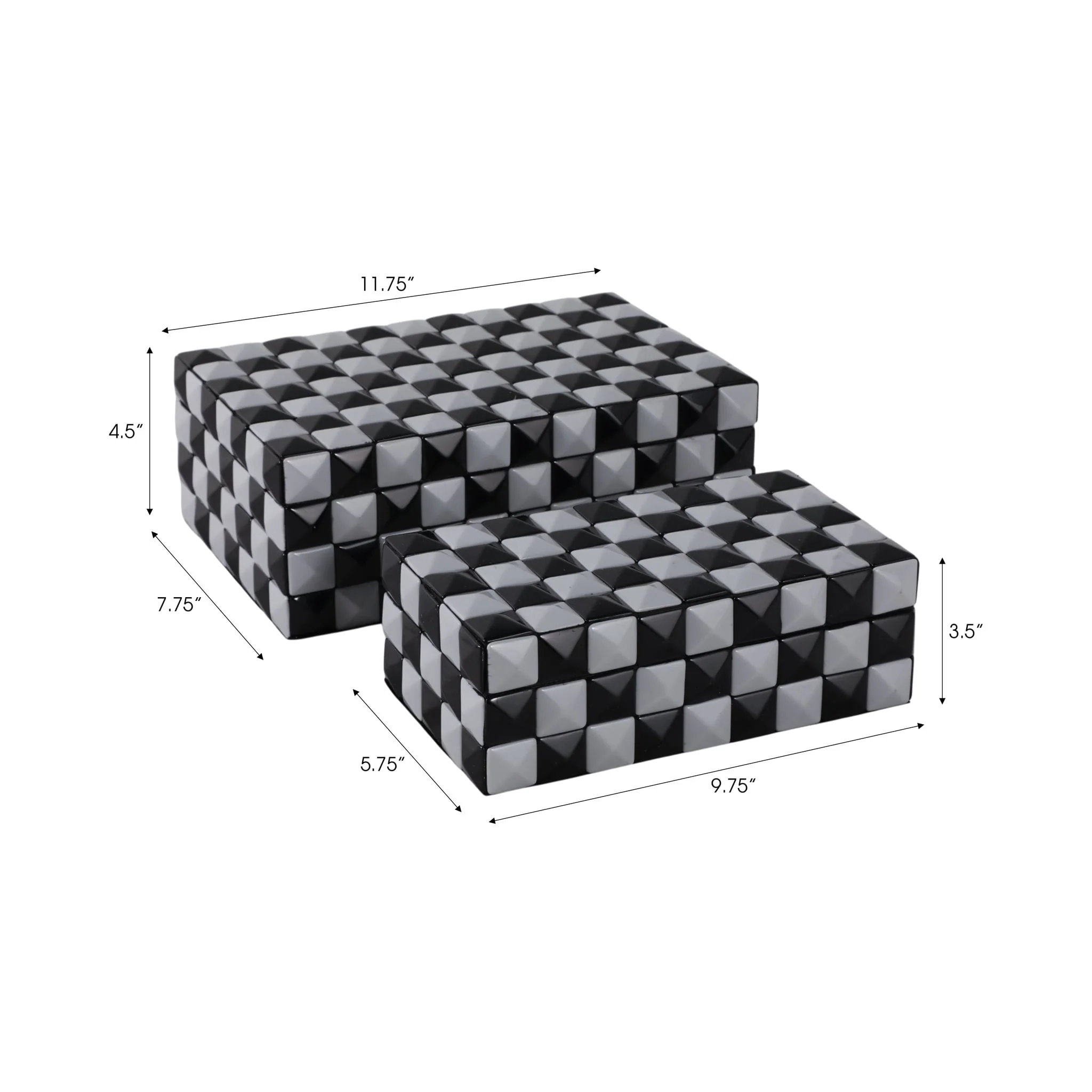 S/2 10/12" 3d Checkerboard Boxes, Black/white - Image 8