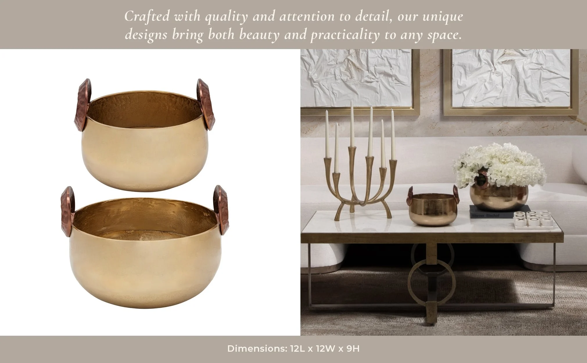 S/2 10/12" Bowl With Handles, Gold - Image 10