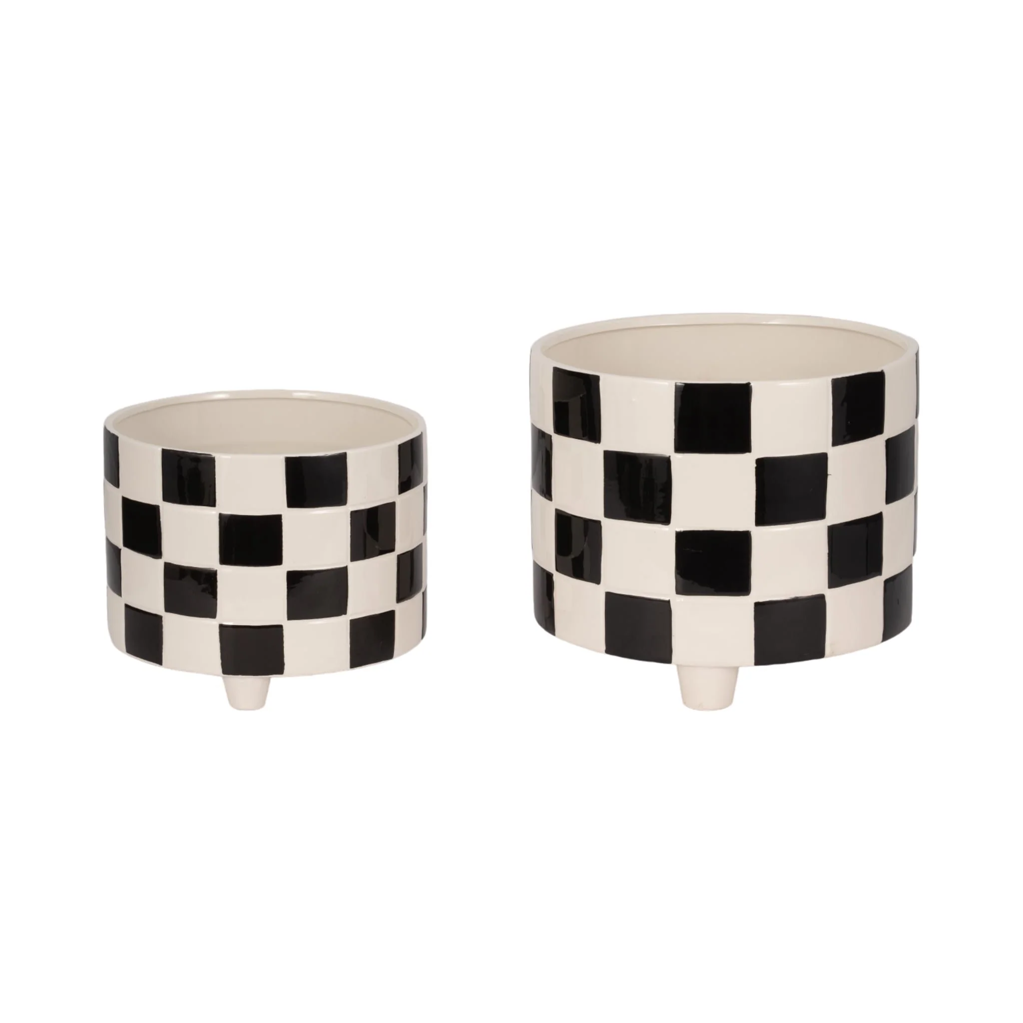 S/2 10/12" Checkerboard Planters, Black - Image 3