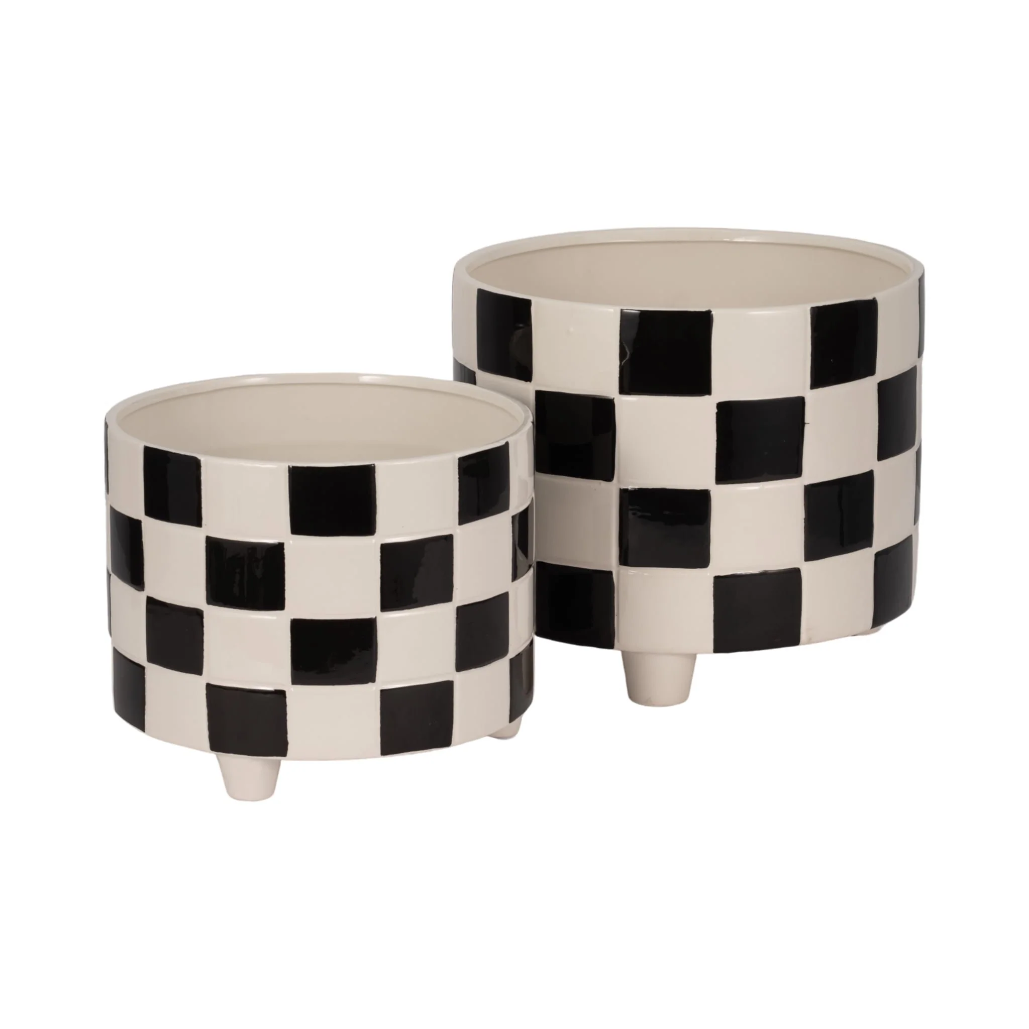 S/2 10/12" Checkerboard Planters, Black - Image 4